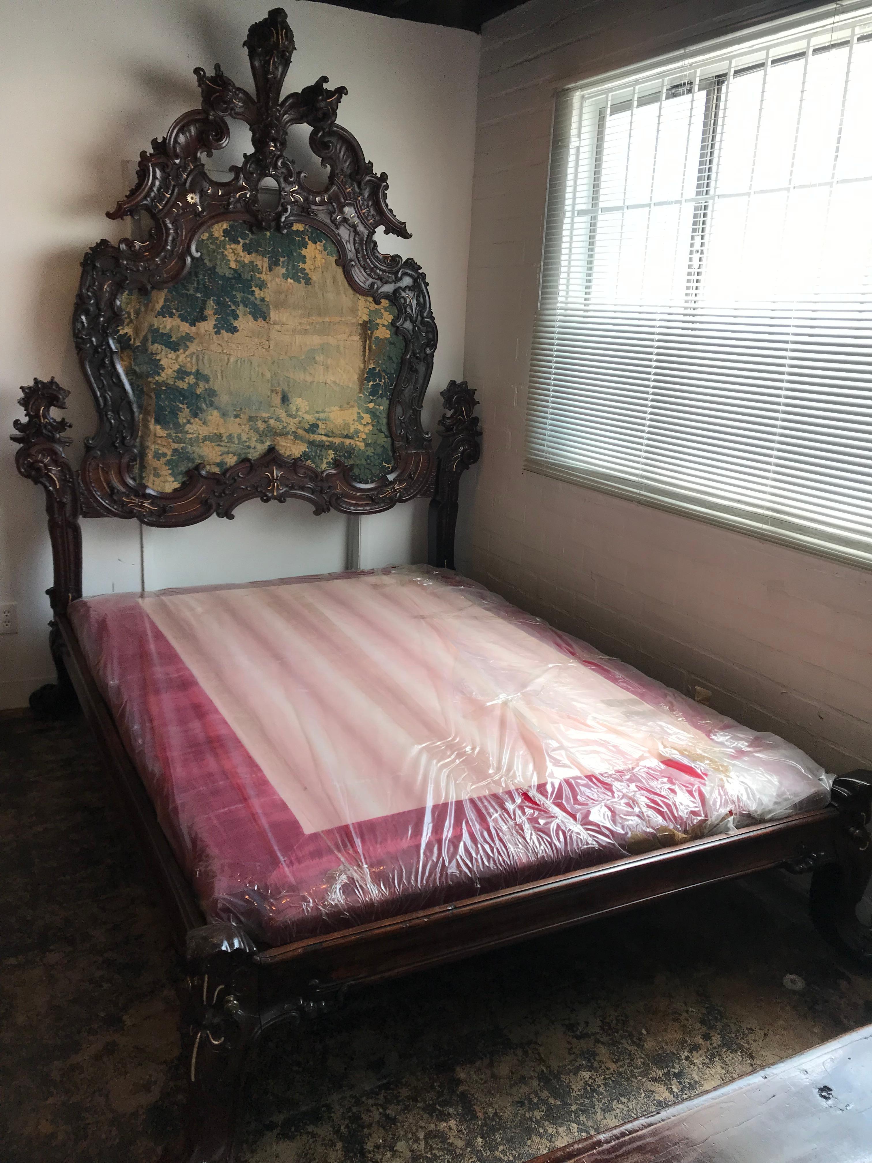 Rare Sculpted Colonial Portuguese 17th/18th C. Jacaranda King Bed Antique LA CA For Sale 11
