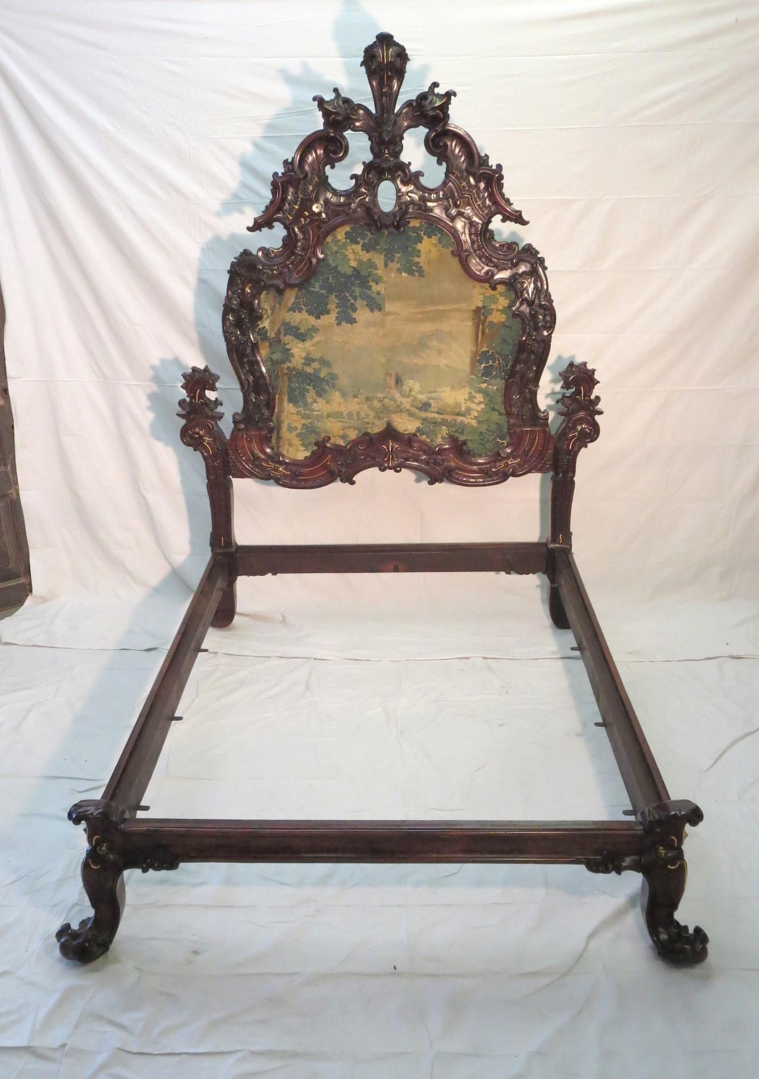 Hand-Carved Rare Sculpted Colonial Portuguese 17th/18th C. Jacaranda King Bed Antique LA CA For Sale