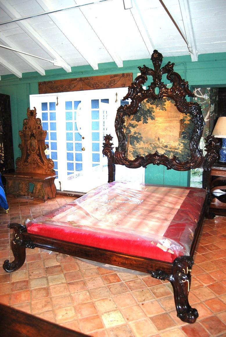 Rare Sculpted Colonial Portuguese 17th/18th C. Jacaranda King Bed Antique LA CA For Sale 2