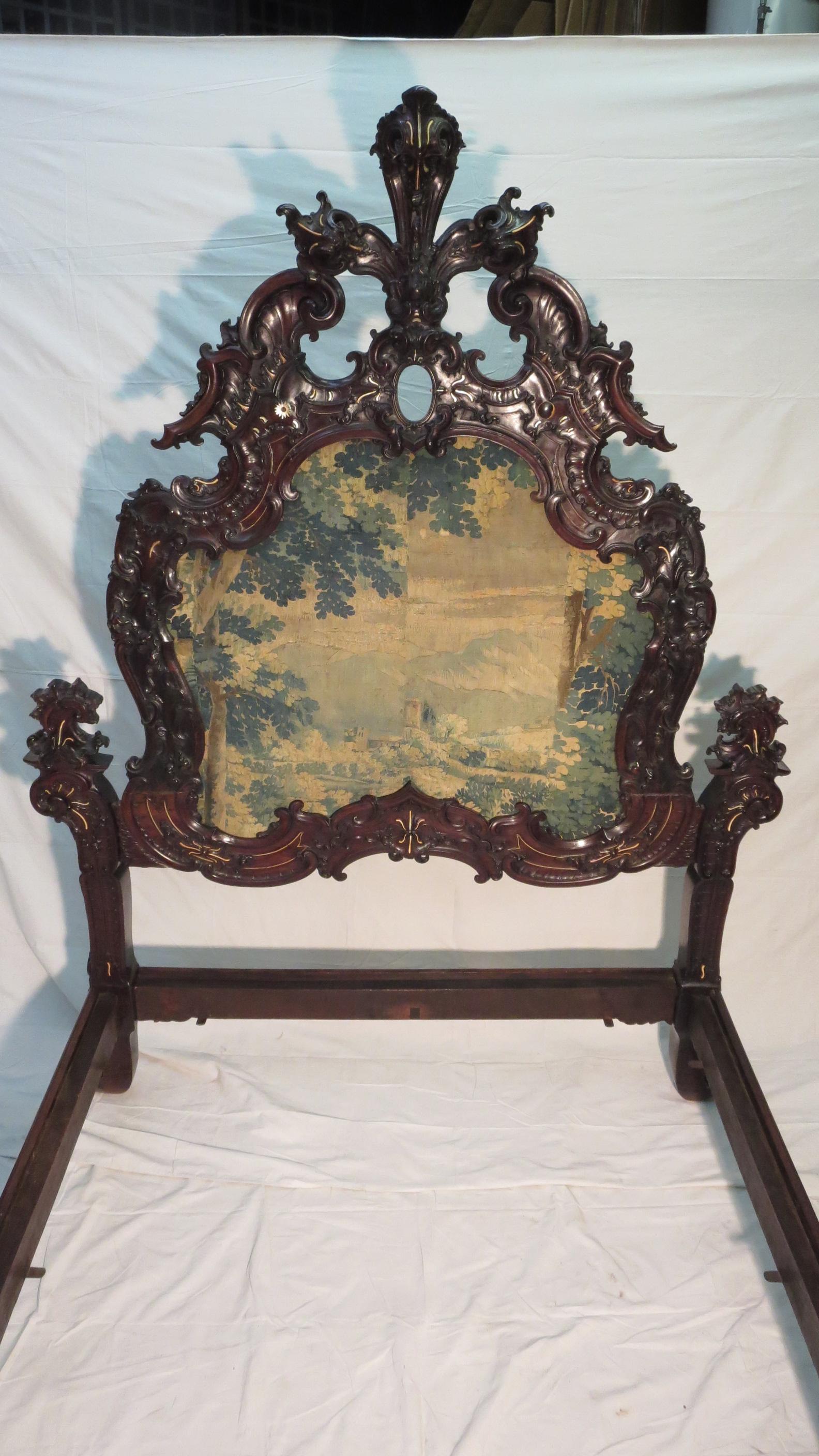 Rare Sculpted Colonial Portuguese 17th/18th C. Jacaranda King Bed Antique LA CA For Sale 4