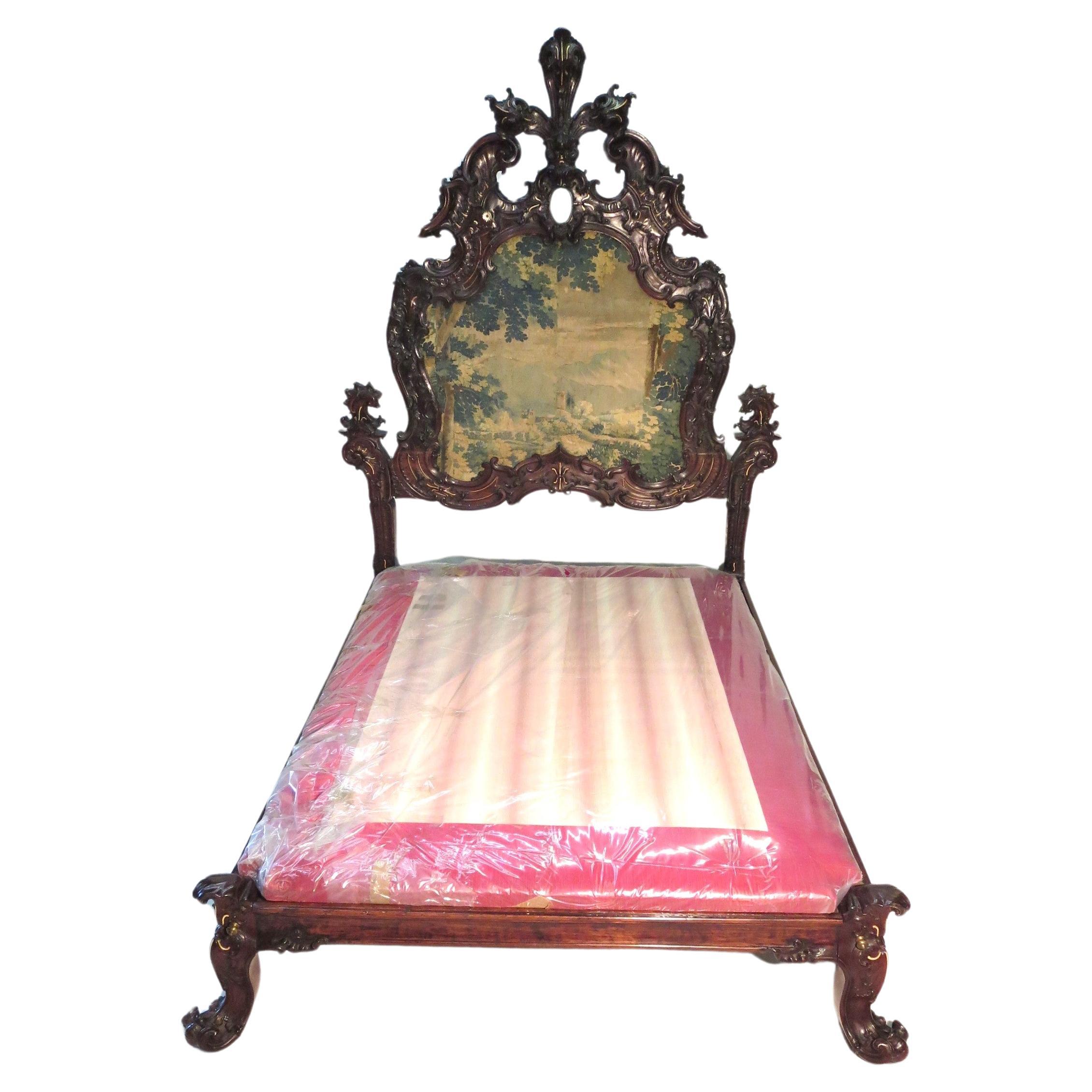 Rare Sculpted Colonial Portuguese 17th/18th C. Jacaranda King Bed Antique LA CA For Sale