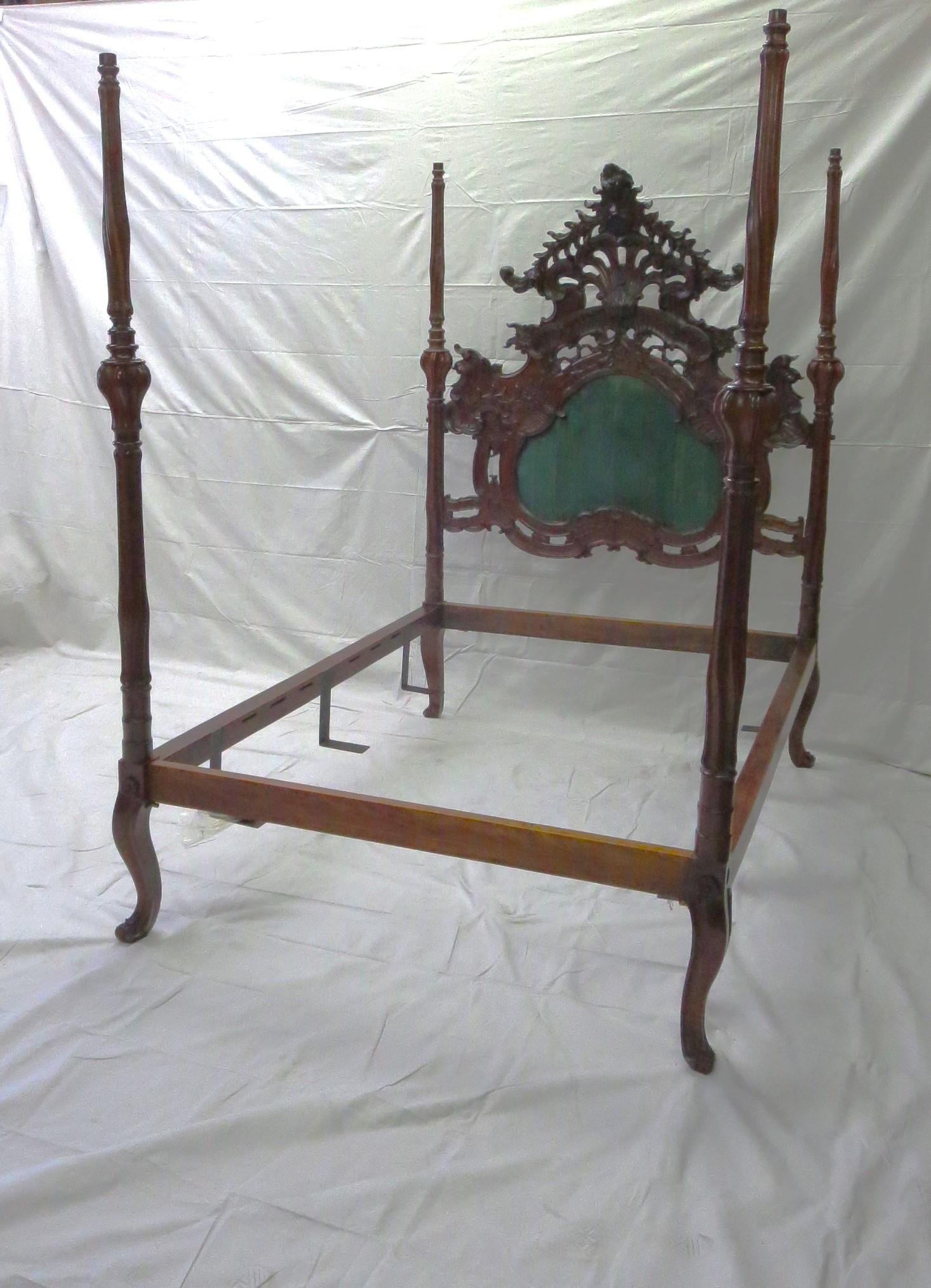 Rare Sculpted Colonial Portuguese 17th/18th C. Jacaranda Queen Bed Antique LA CA For Sale 13