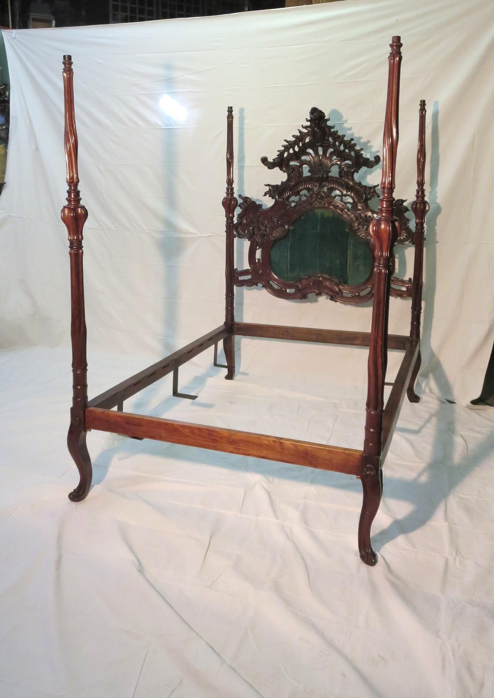Rare Sculpted Colonial Portuguese 17th/18th C. Jacaranda Queen Bed Antique LA CA For Sale 14