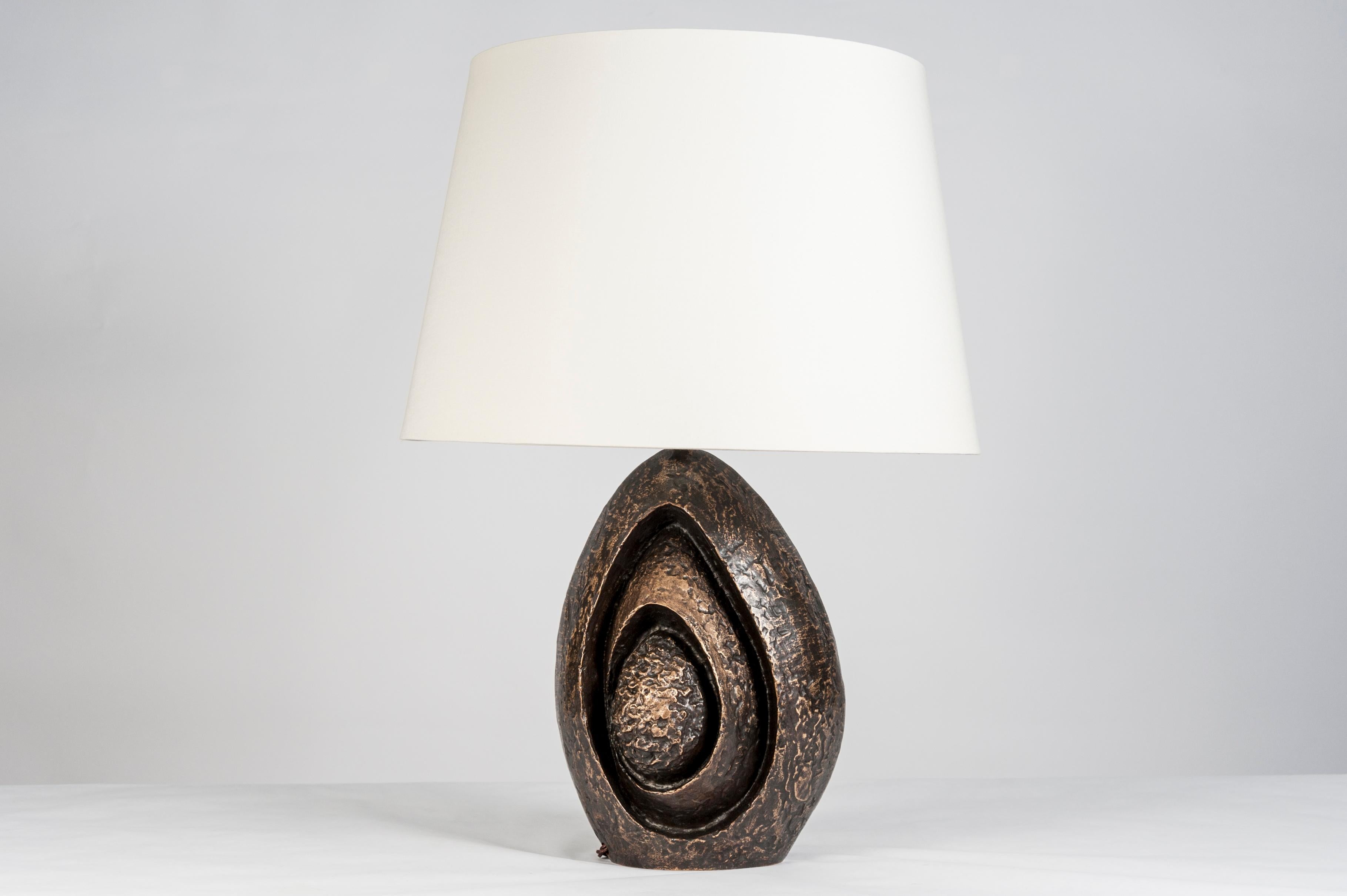 Very nice abstract bronze lamp
signed
Dimensions given without shade
No shade provided.
 