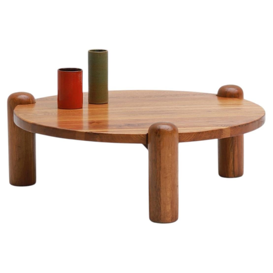 Rare Organic Brutalist oak coffee table 1970s For Sale