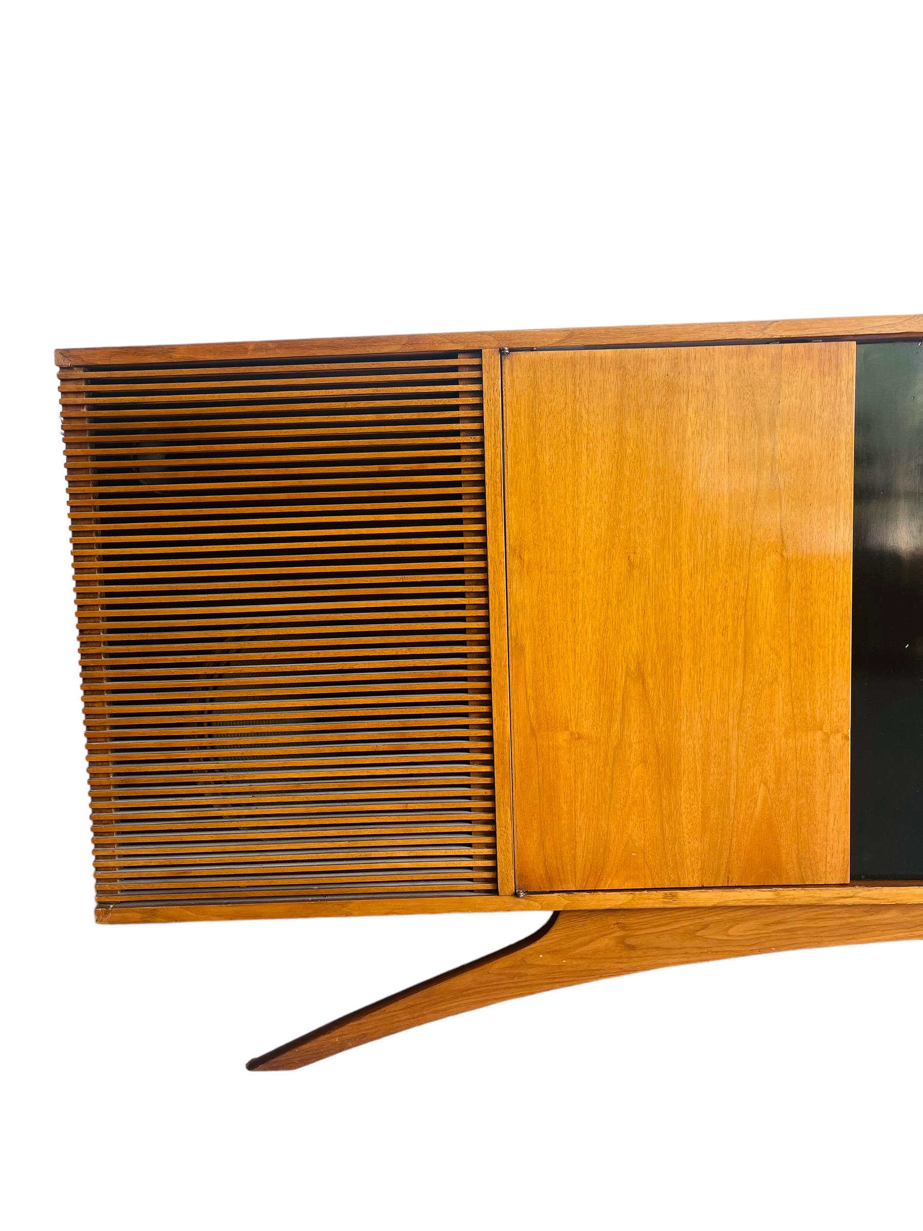 American Rare Sculptural Credenza / Stereo Cabinet in Walnut in Manner of Vladimir Kagan For Sale