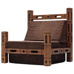 Rare Sculptural Lounge Chair with Decorative Frame in Oak