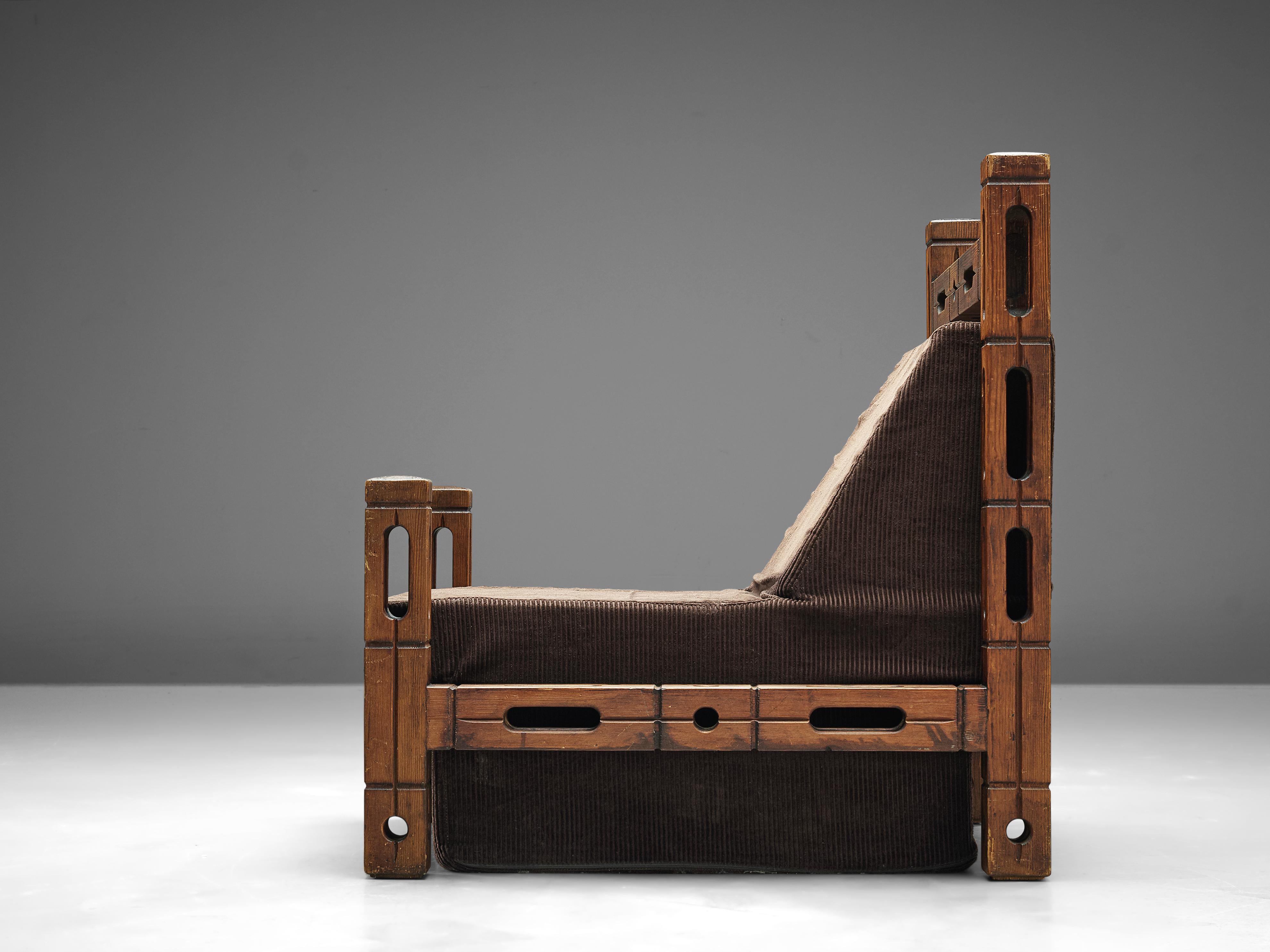Mid-Century Modern Chaise longue sculpturale rare avec cadre décoratif en chêne  en vente