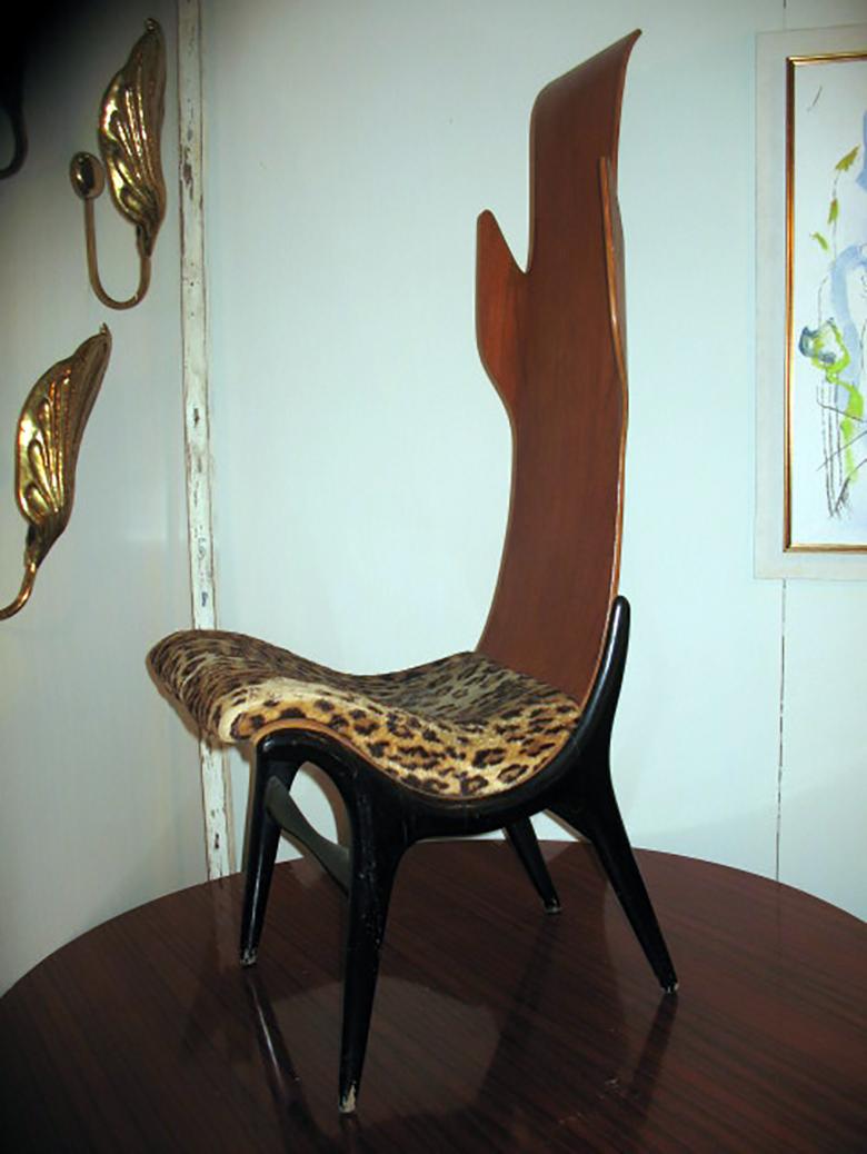 Mid-20th Century Rare Sculptural Mahogany and Ebonized Side Chair by Pozzi E Verga, Milano, 1960s
