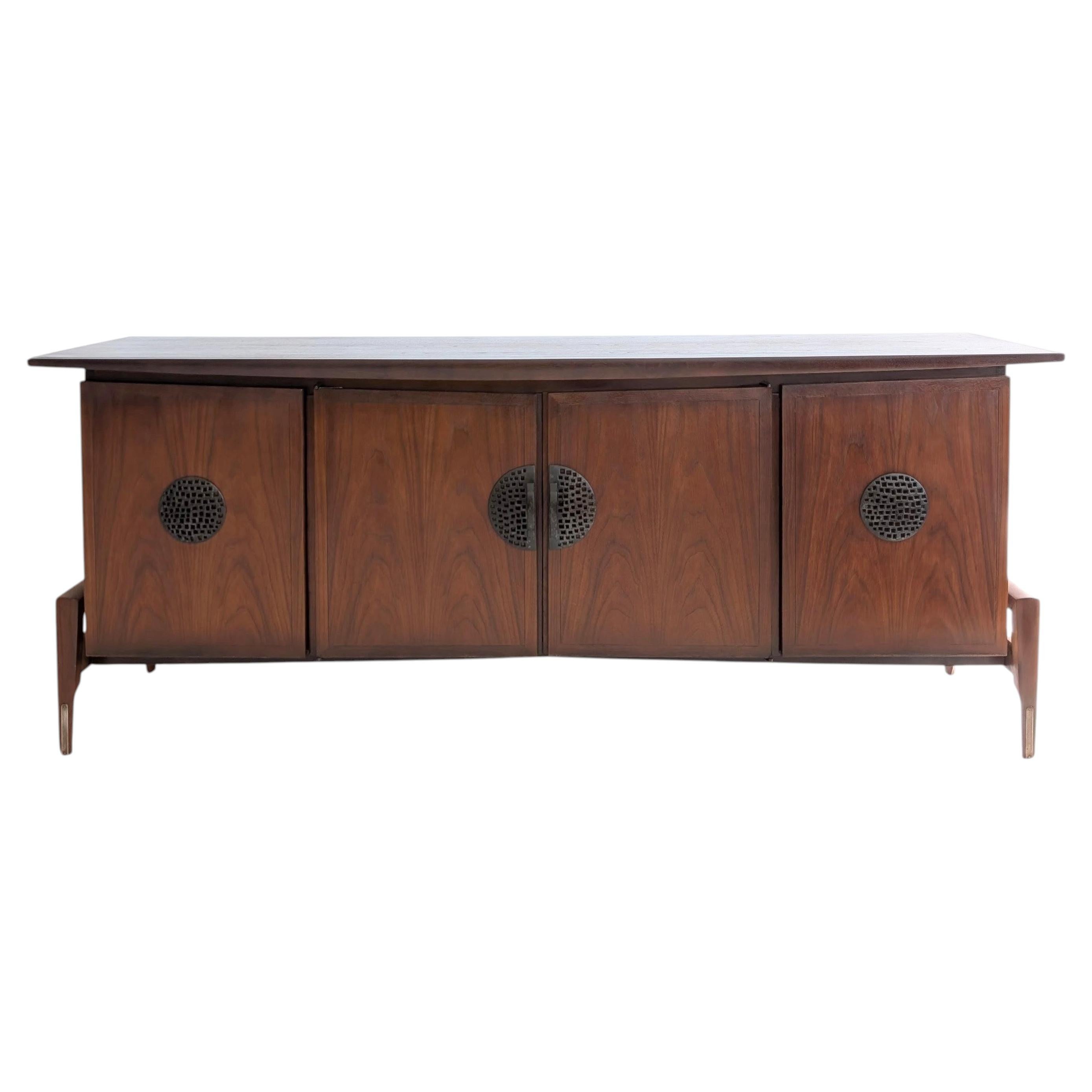 Rare sculptural mid century walnut sideboard by Helen Hobey Baker, USA 1960s