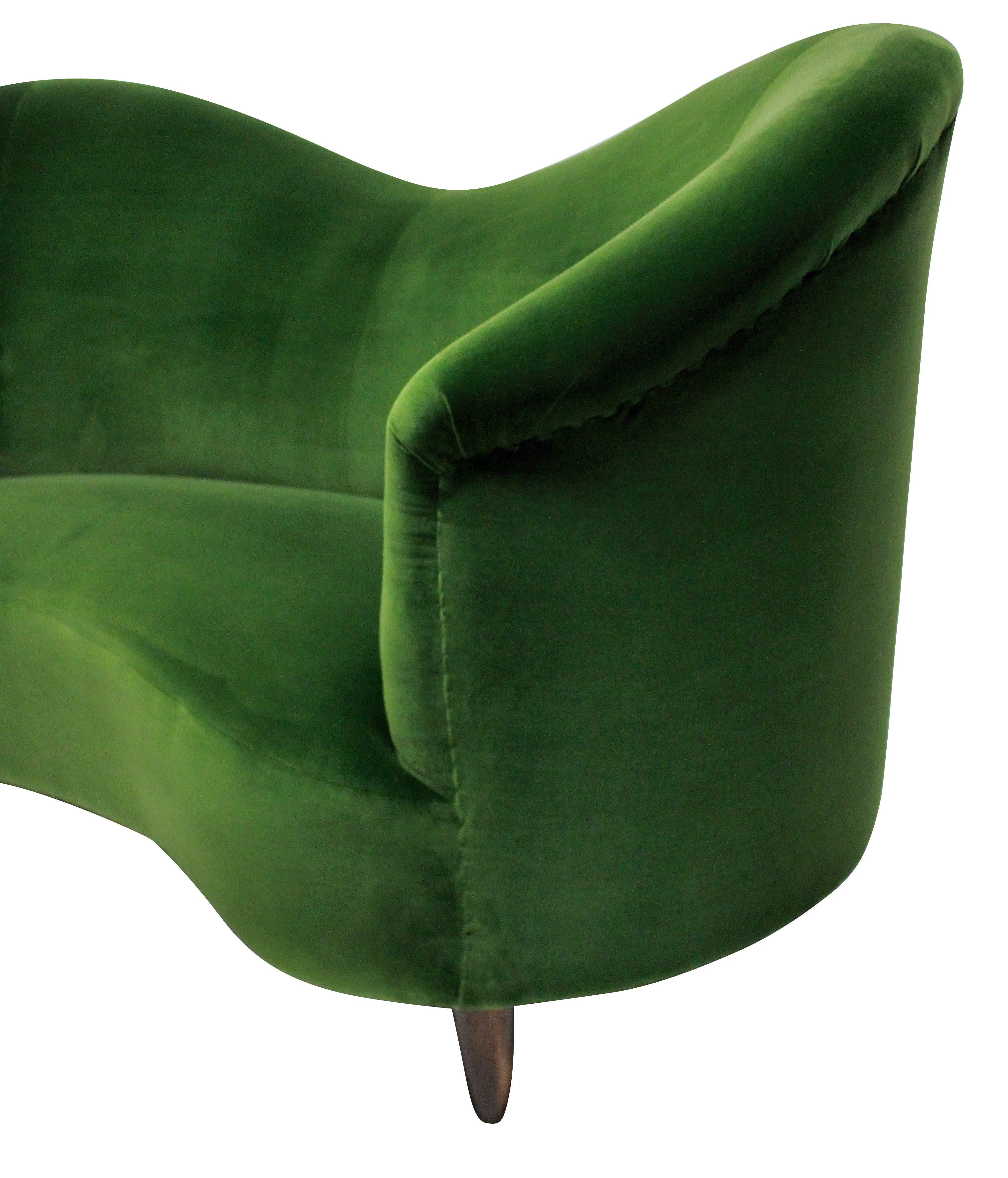 Mid-Century Modern Rare Sculptural Parisi Sofa in Emerald Velvet