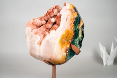 Rare Sculptural Pink Amethyst Geode with Red Druzy and Red Jasper