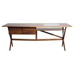 Rare Sculptural Walnut Executive Desk by Arturo Roversi, Italy, 1950s