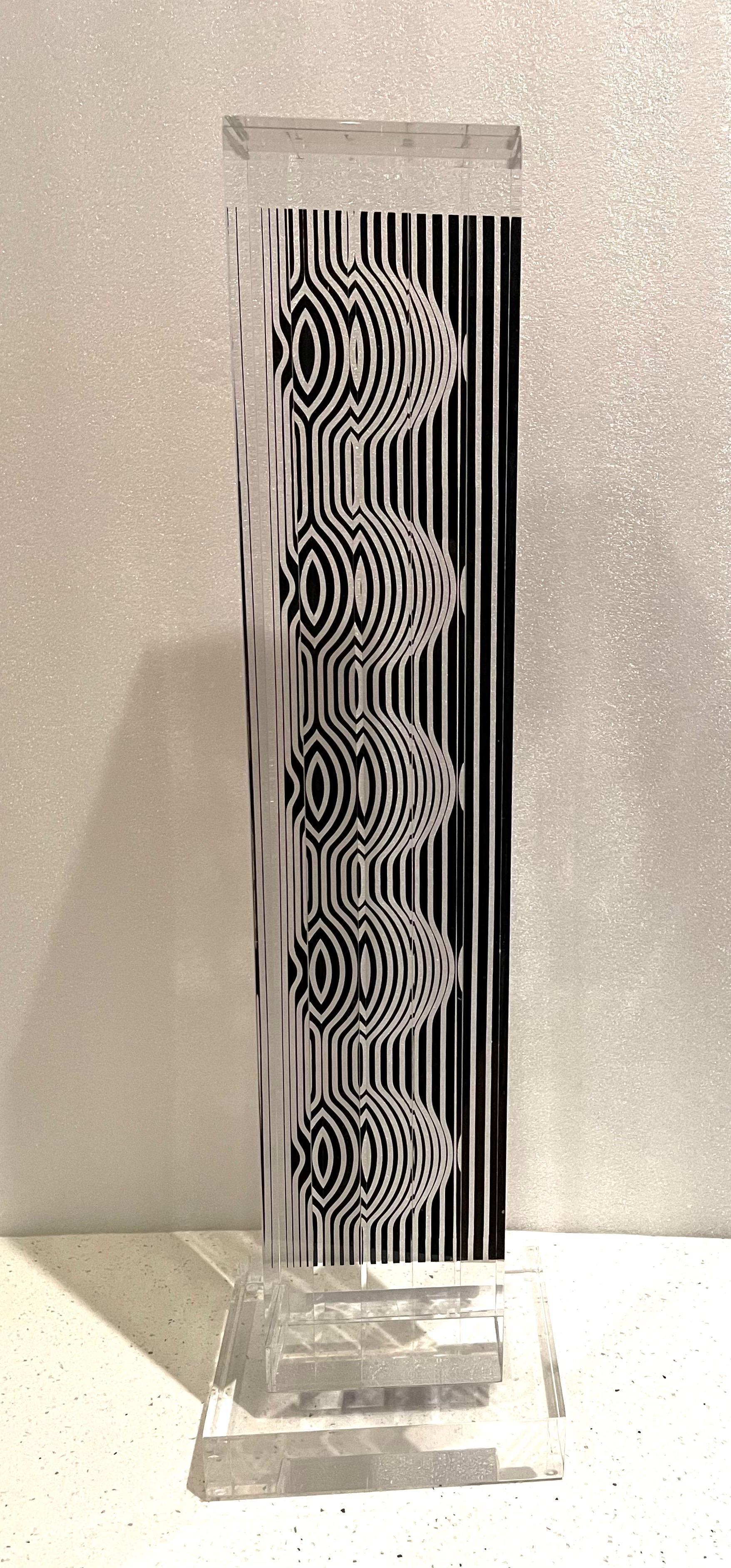 North American Rare Sculpture by Victor Vasarely in Lucite & Serigraph Zebra Tower For Sale