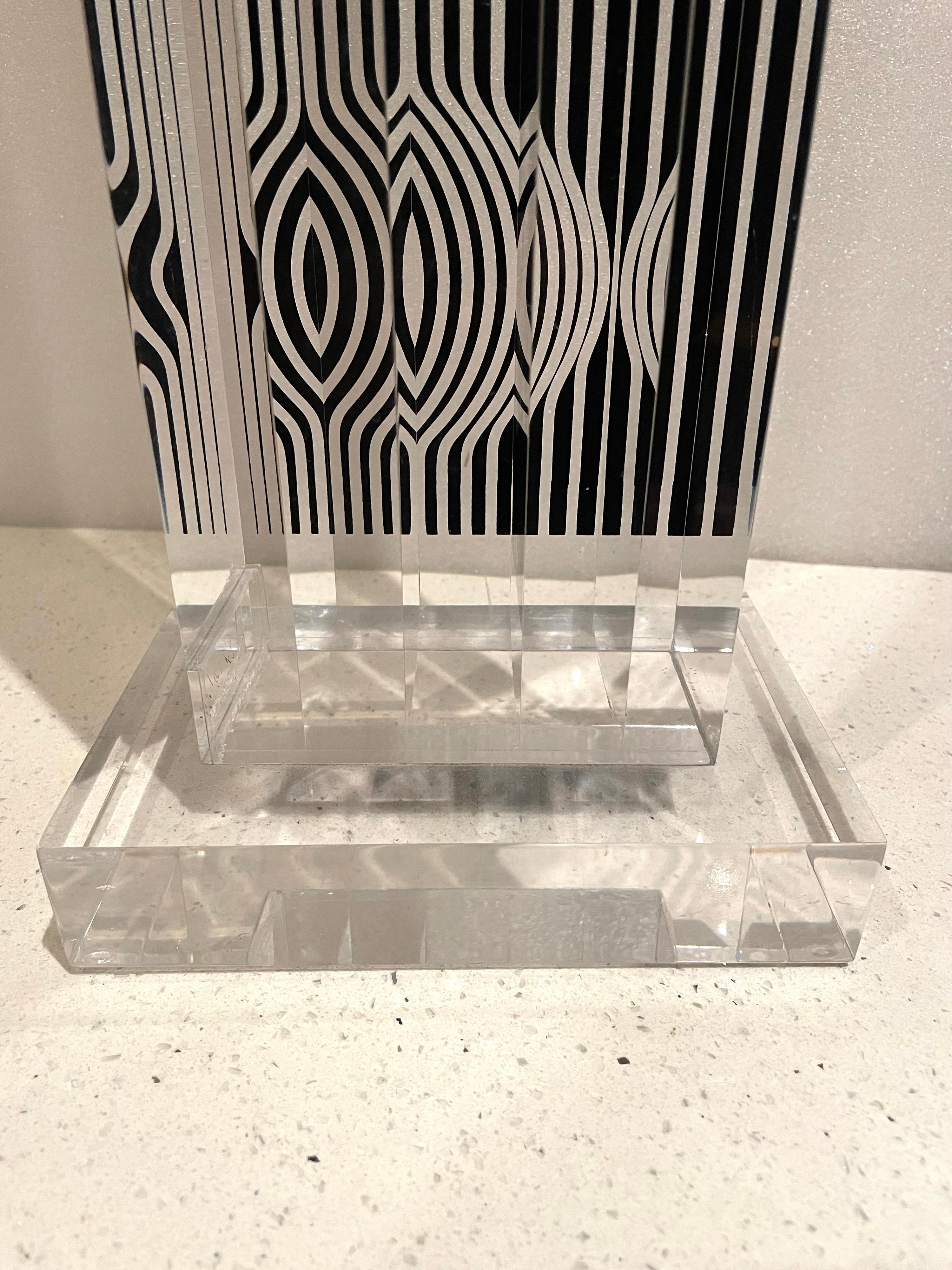 20th Century Rare Sculpture by Victor Vasarely in Lucite & Serigraph Zebra Tower For Sale