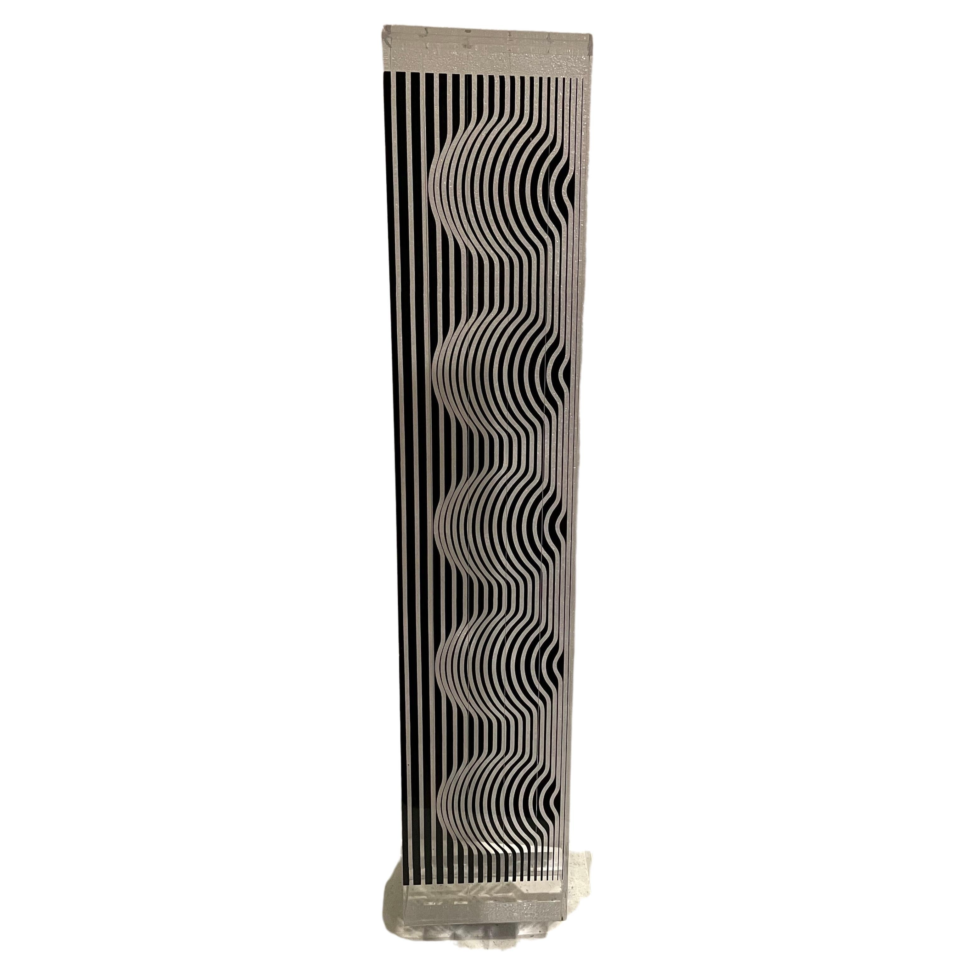 Rare Sculpture by Victor Vasarely in Lucite & Serigraph Zebra Tower For Sale