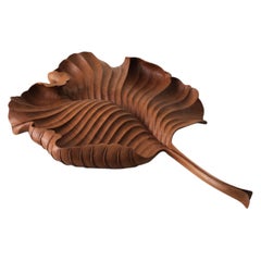Rare Sculpture Javanese Teak Hand-carved Leaf - Round
