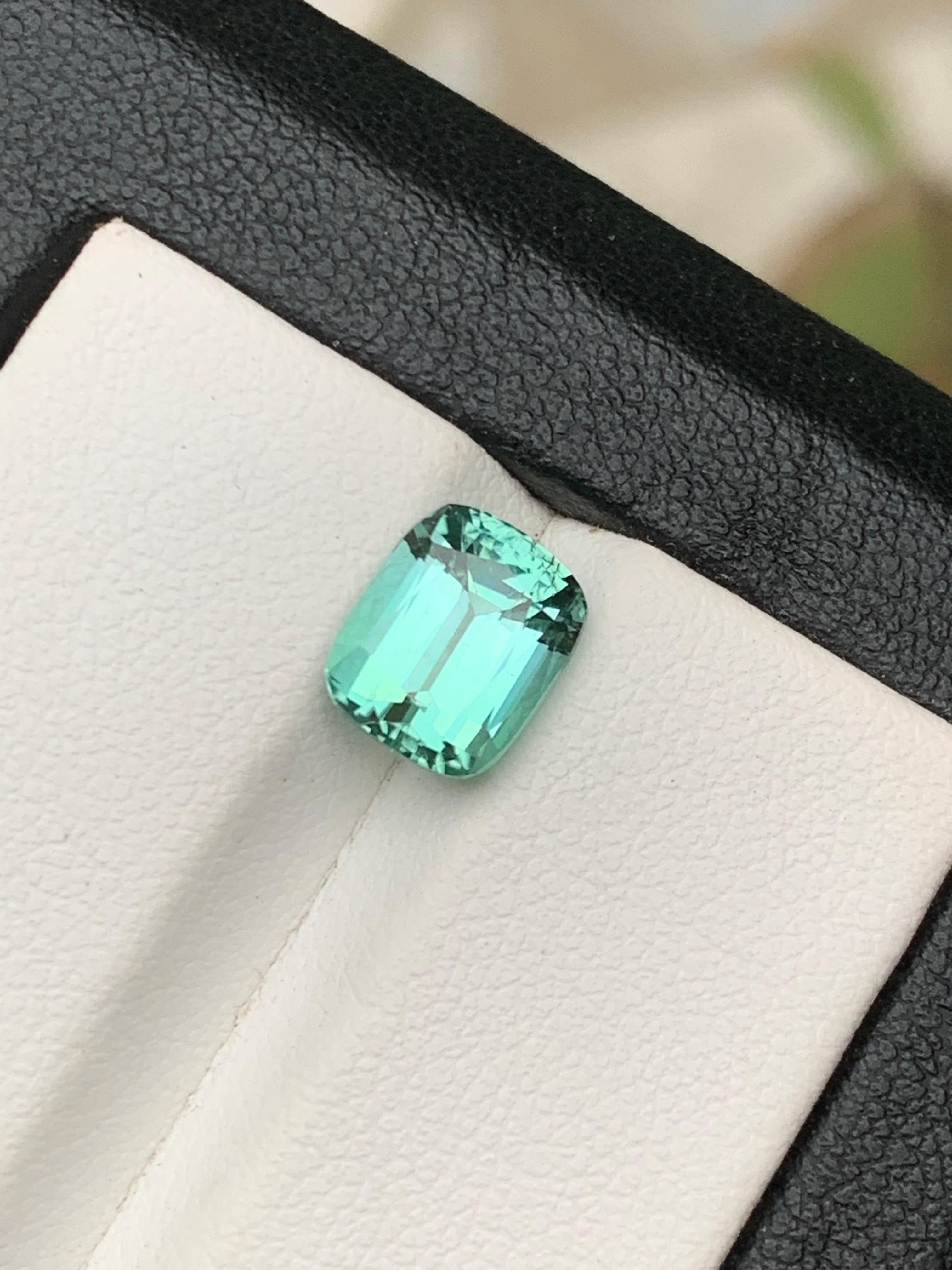 Rare Sea foam Natural Tourmaline Ring Loose Gemstone 2.95 Ct Cushion Cut-Jewelry For Sale 5