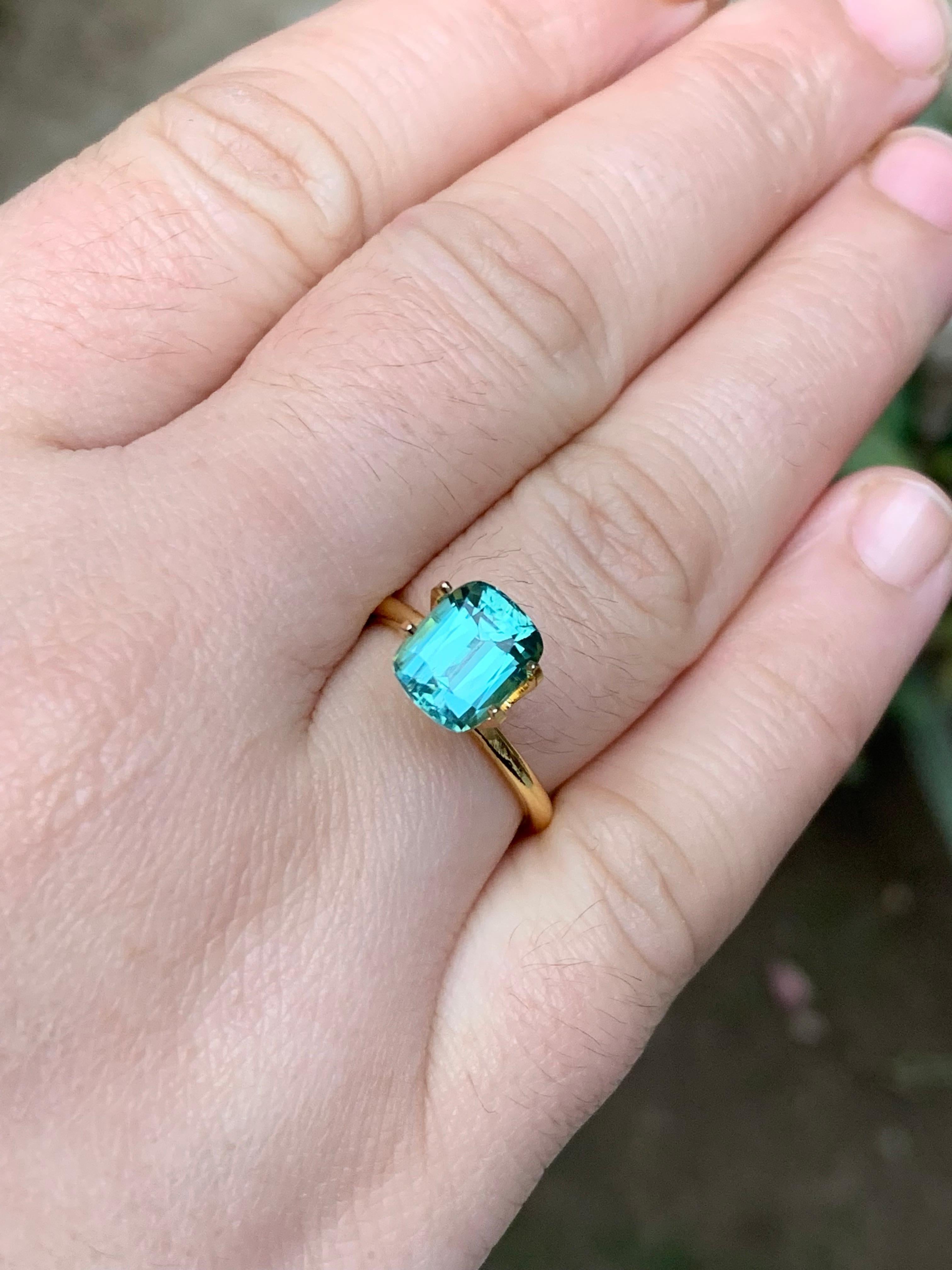 Rare Sea foam Natural Tourmaline Ring Loose Gemstone 2.95 Ct Cushion Cut-Jewelry For Sale 7