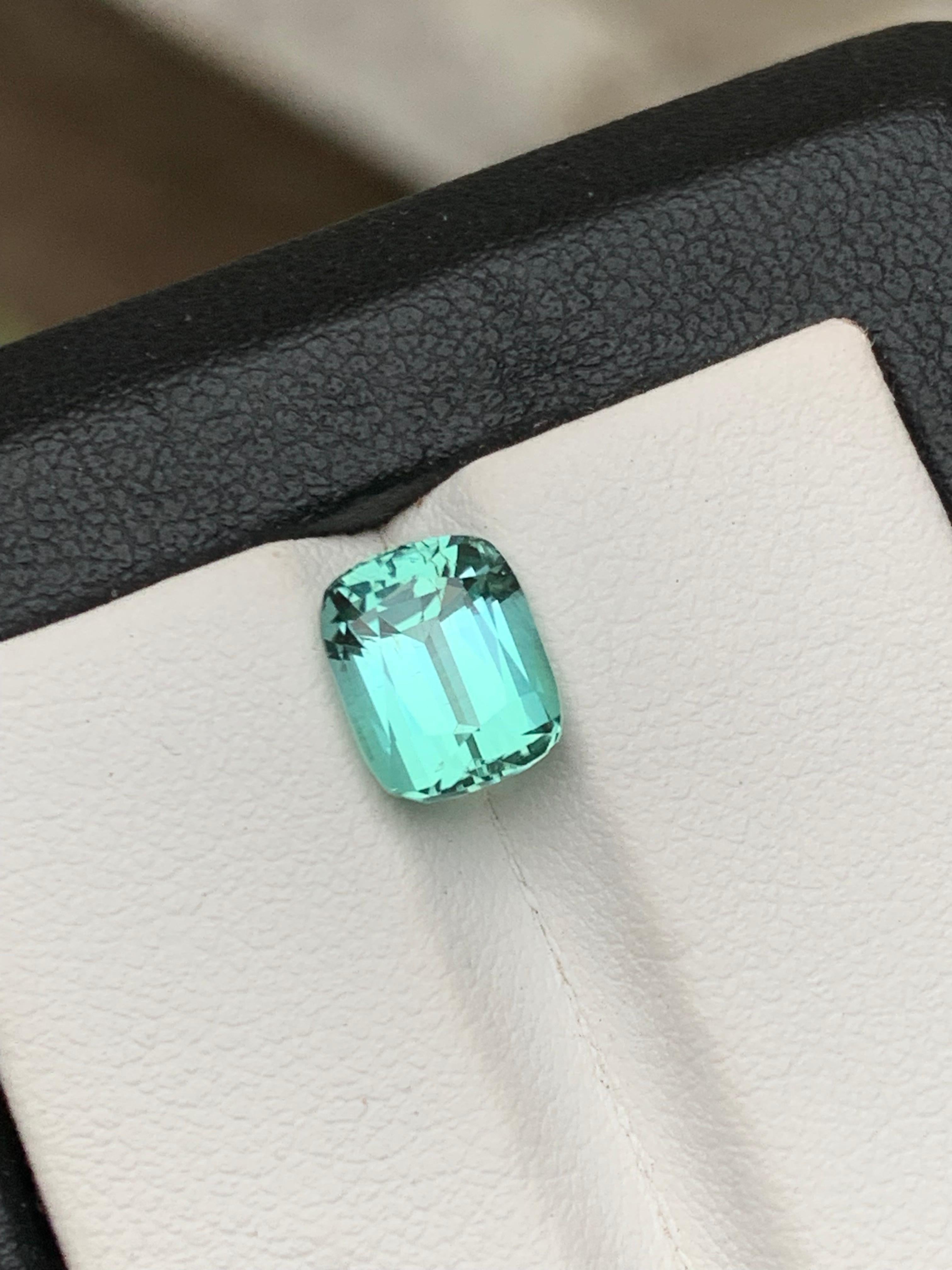 Rare Sea foam Natural Tourmaline Ring Loose Gemstone 2.95 Ct Cushion Cut-Jewelry For Sale 2