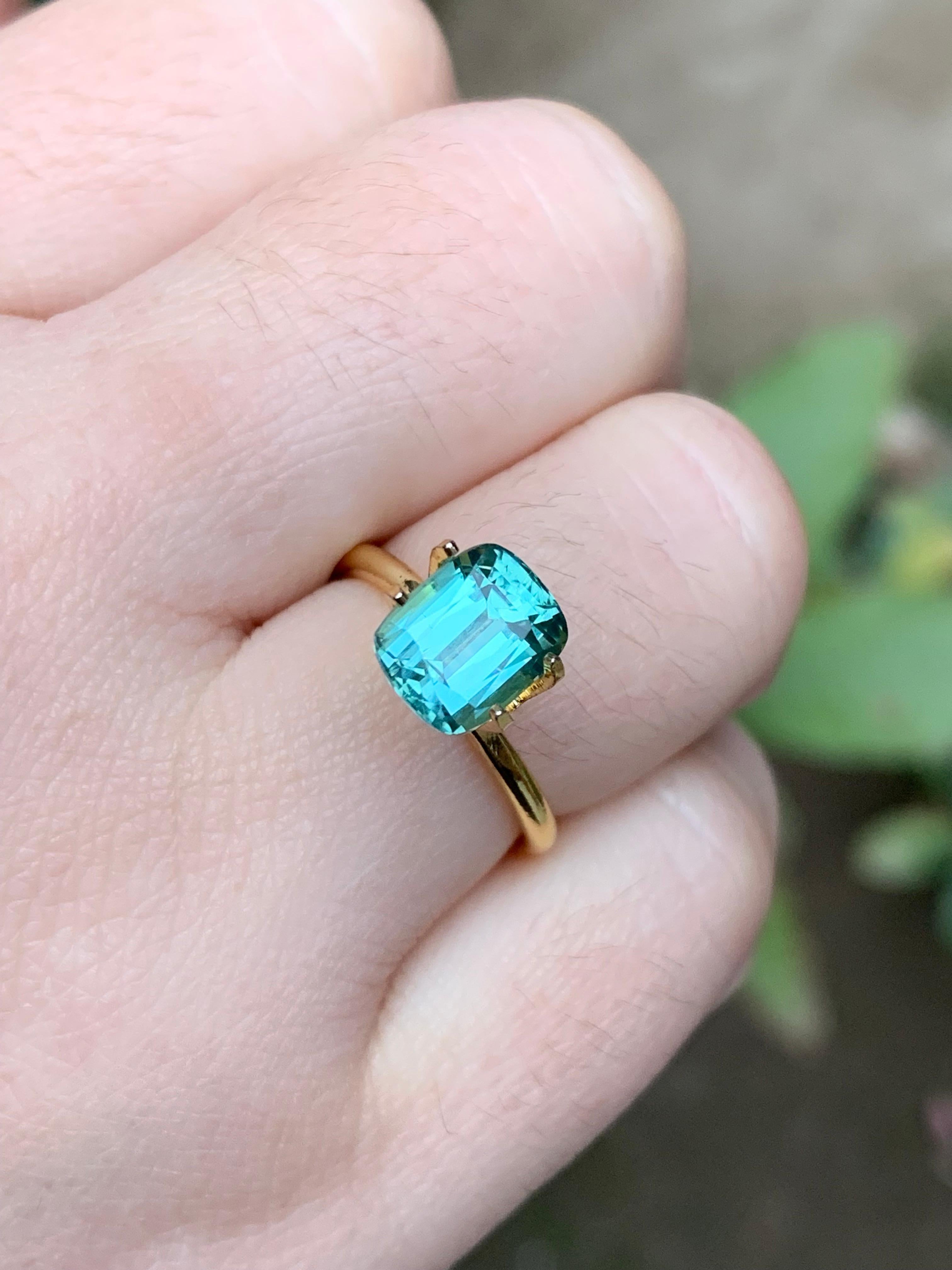 Rare Sea foam Natural Tourmaline Ring Loose Gemstone 2.95 Ct Cushion Cut-Jewelry For Sale 4