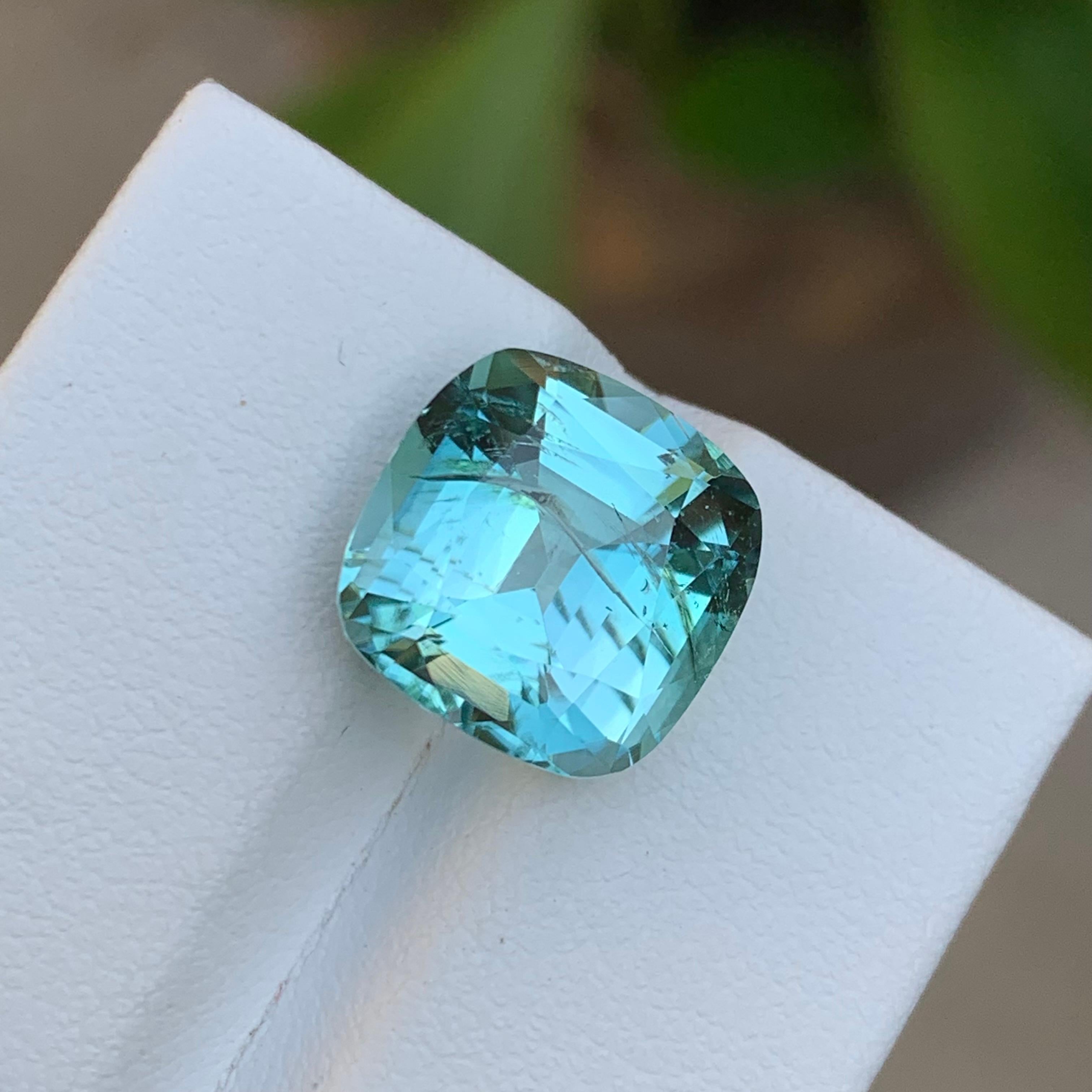 Seafoam Blue Natural Tourmaline Ring Loose Gemstone 7.75 Ct Cushion Cut-Jewelry For Sale 4