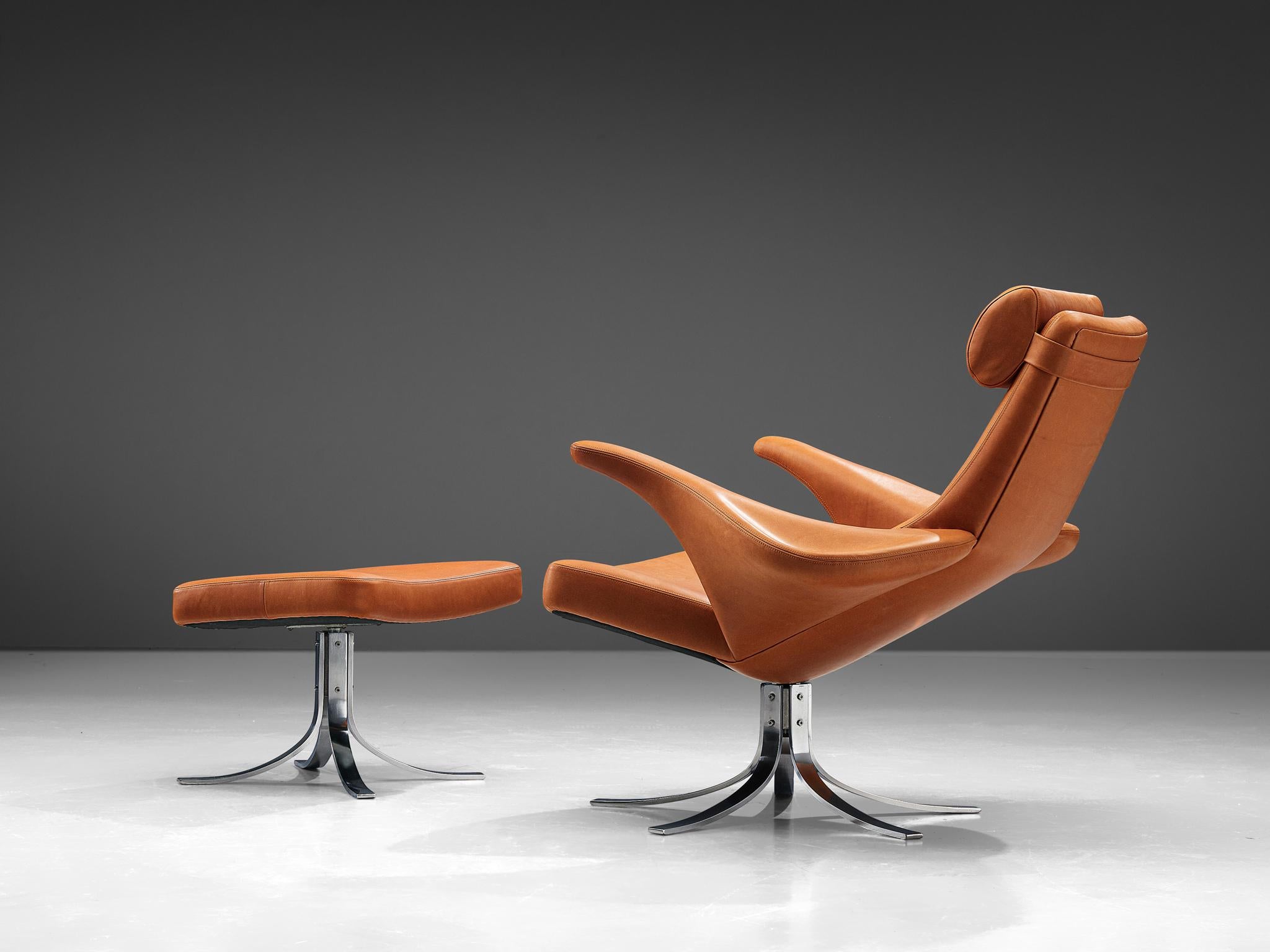 Steel Rare 'Seagull' 9601 Chair with Ottoman by Gösta Berg & Stenerik Eriksson