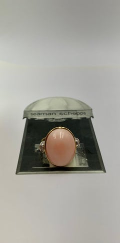 Rare Seaman Schepps Diamond Natural Coral 18K Yellow Gold Bombe Statement Ring