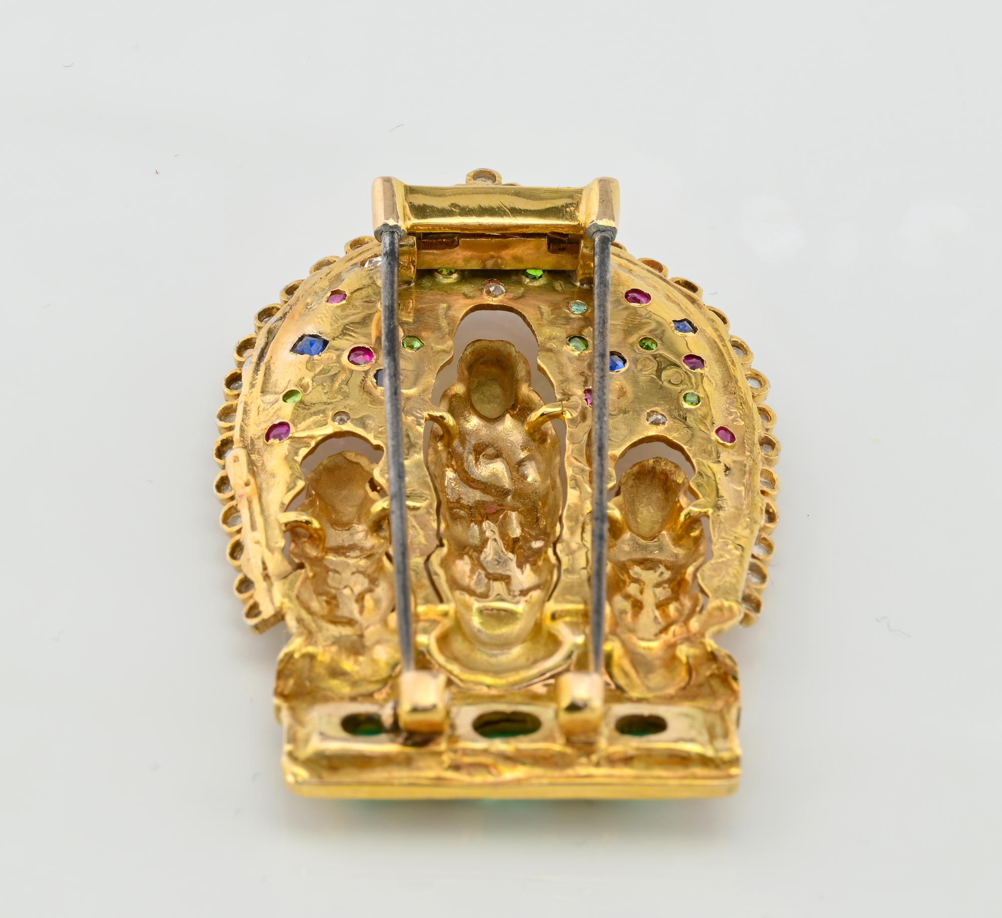 Rare Seaman Schepps Vintage Asian Divinity Gemset Brooch For Sale 4