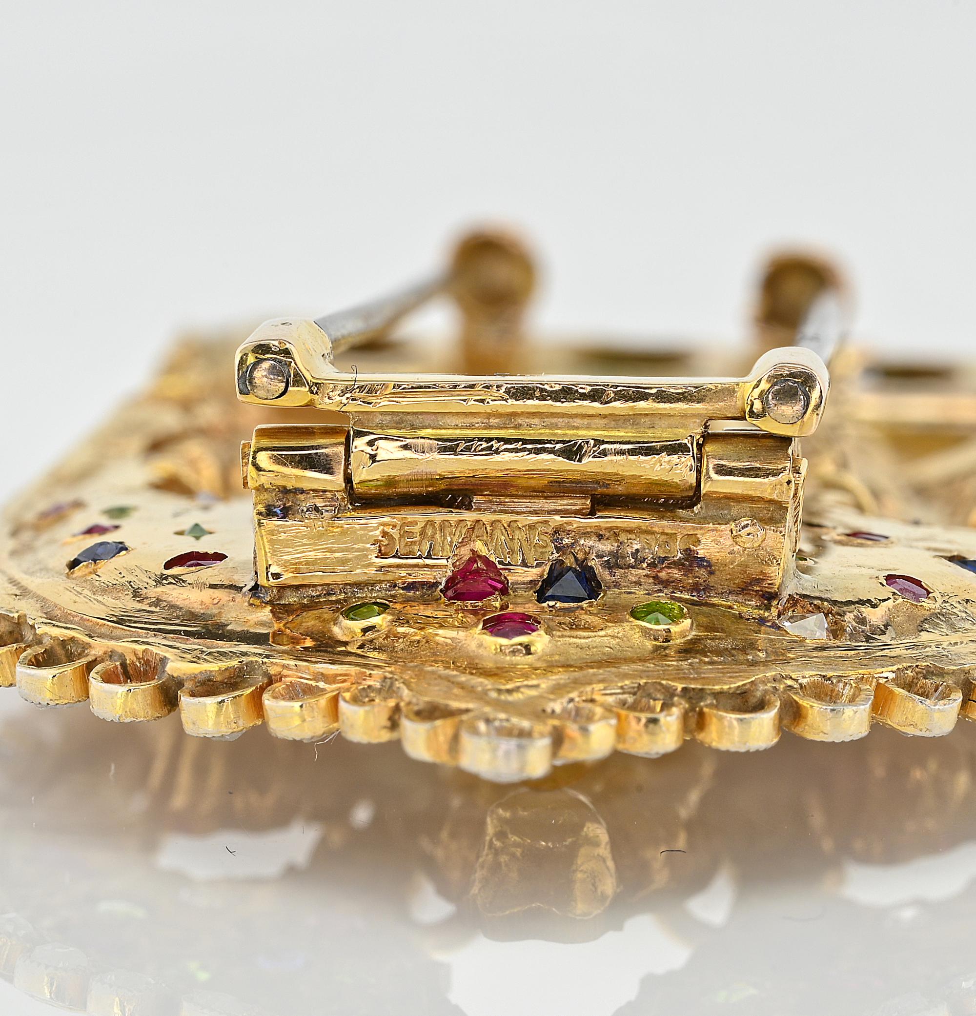Rare Seaman Schepps Vintage Asian Divinity Gemset Brooch For Sale 5