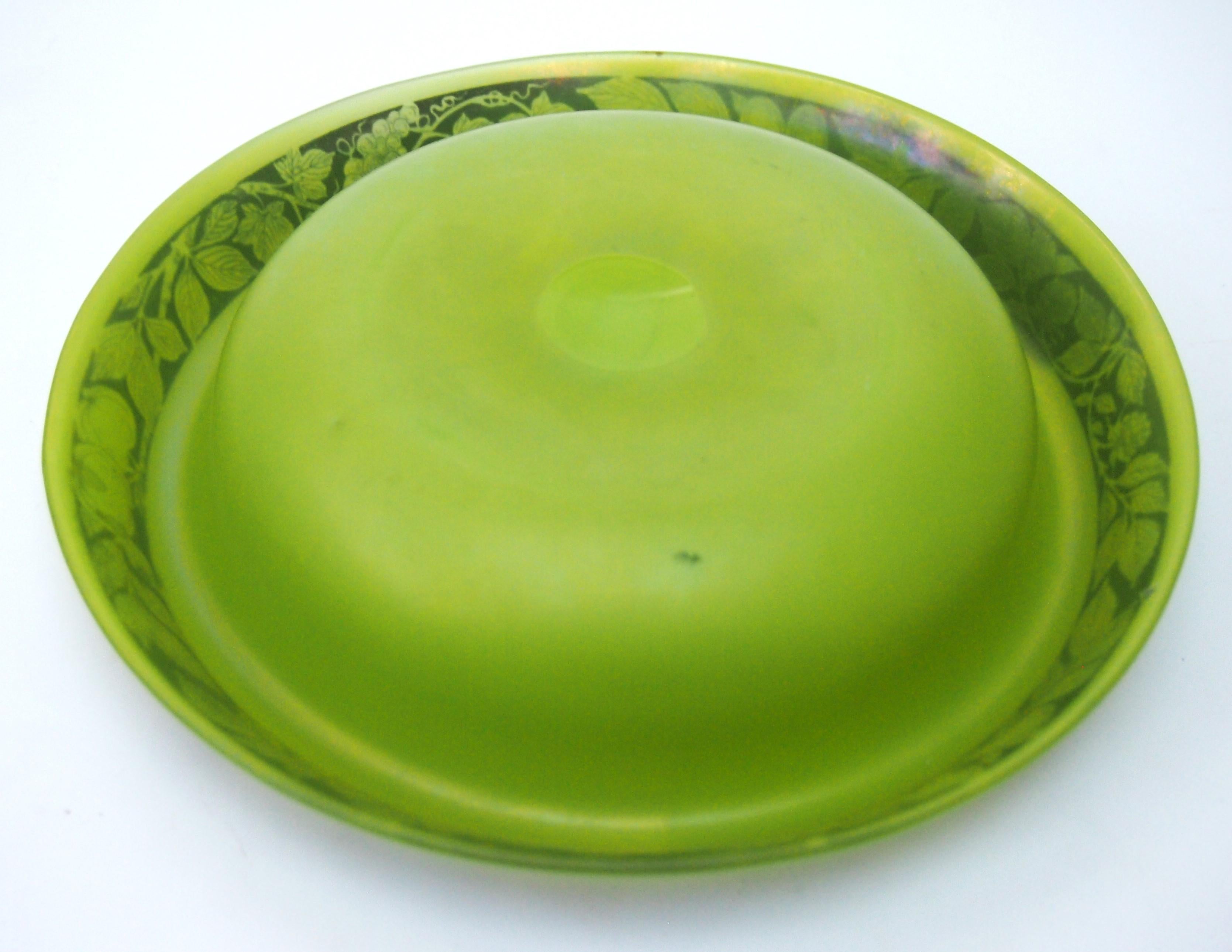 Art Glass Rare 'Seed-Green' Loetz Glass Oroplastic low bowl c 1920 For Sale