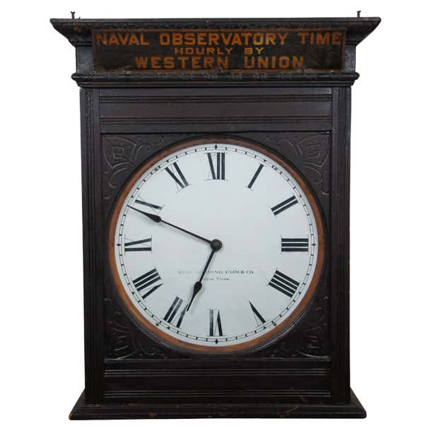 Rare Self Winding Clock Co Naval Observatory Time Western Union Wall