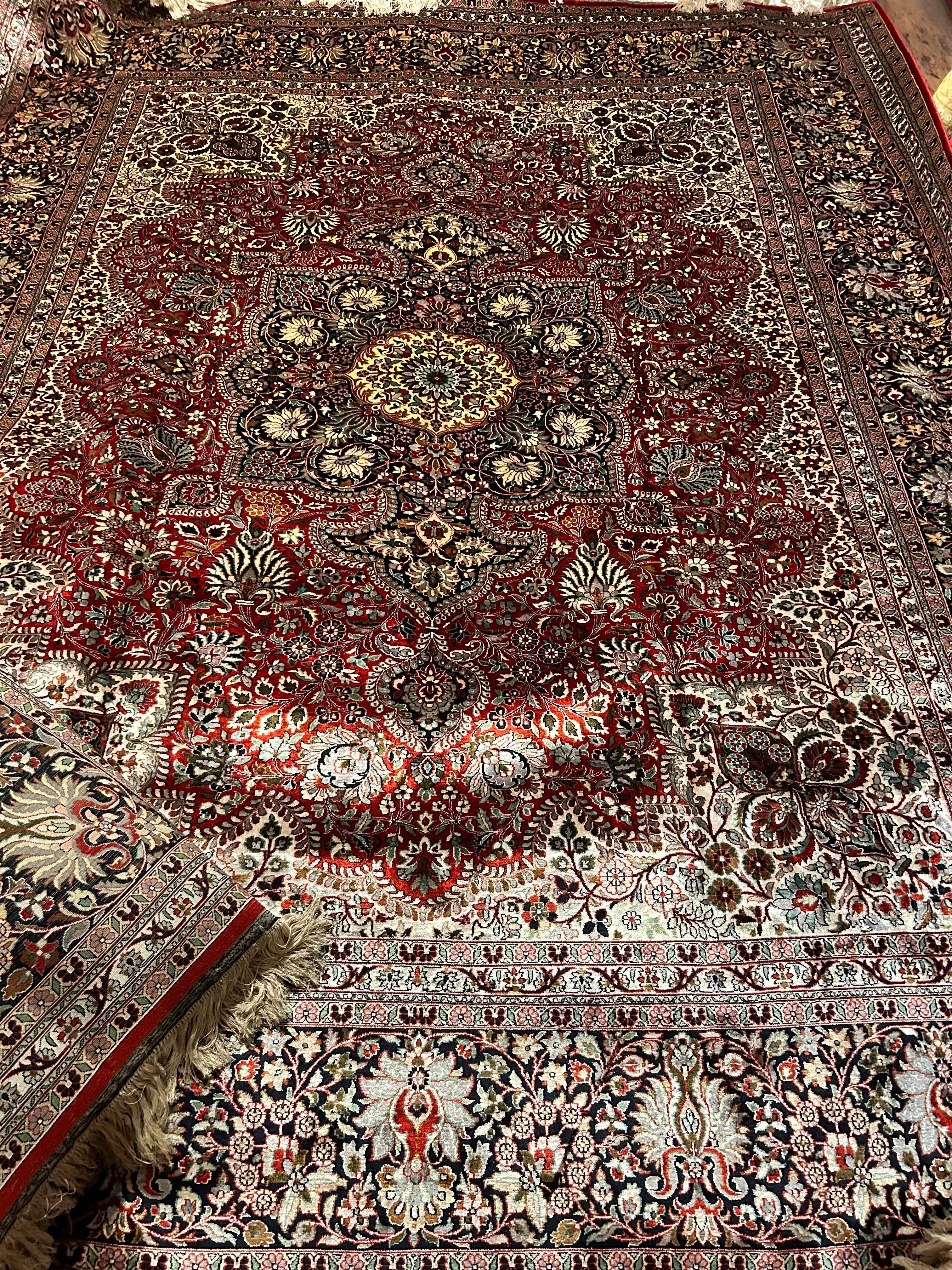 Indien Rare Semi Antique Large 8'x10' Superfine Mulberry Silk Kashmir Tabriz Rug