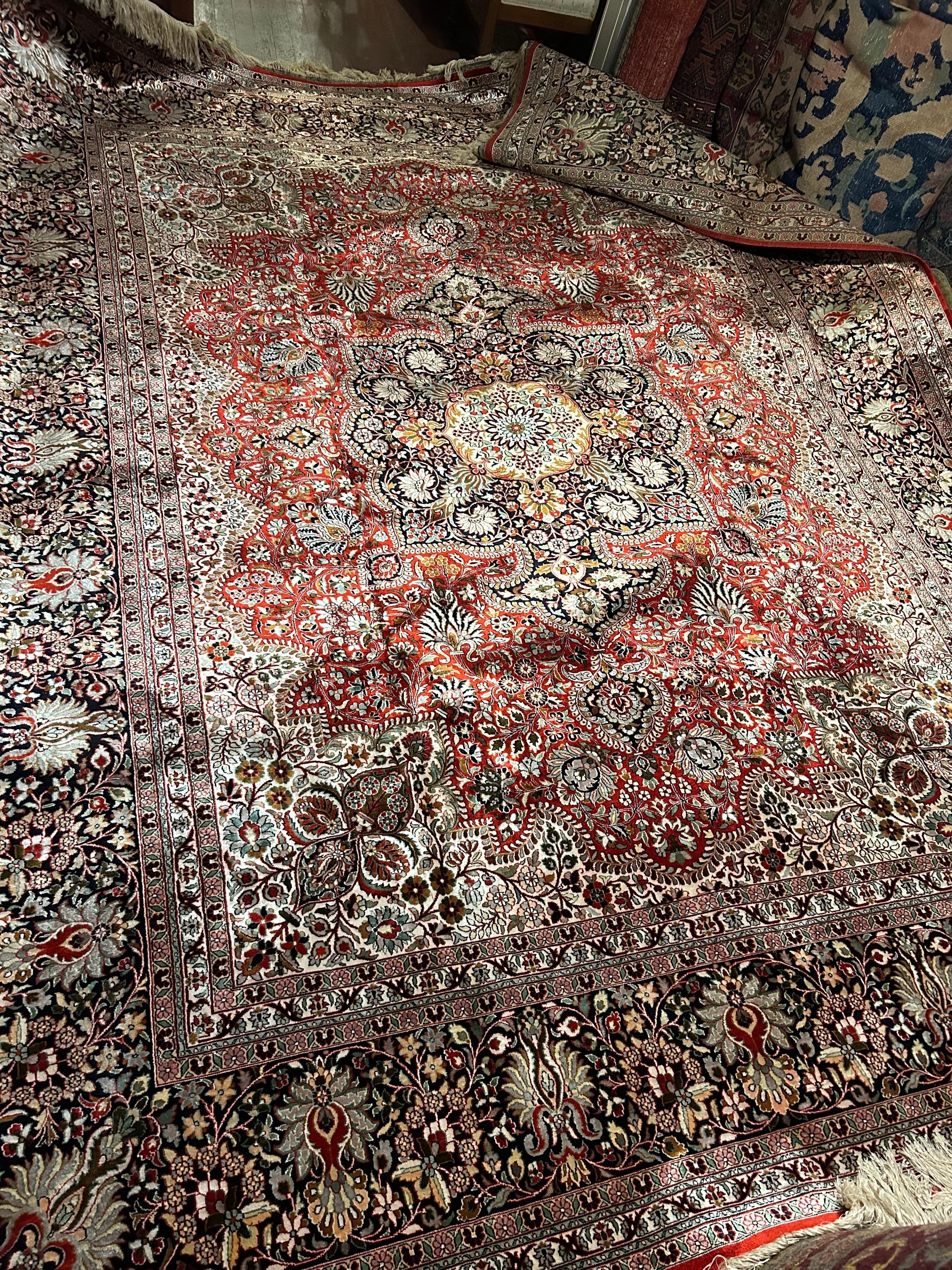 Soie Rare Semi Antique Large 8'x10' Superfine Mulberry Silk Kashmir Tabriz Rug