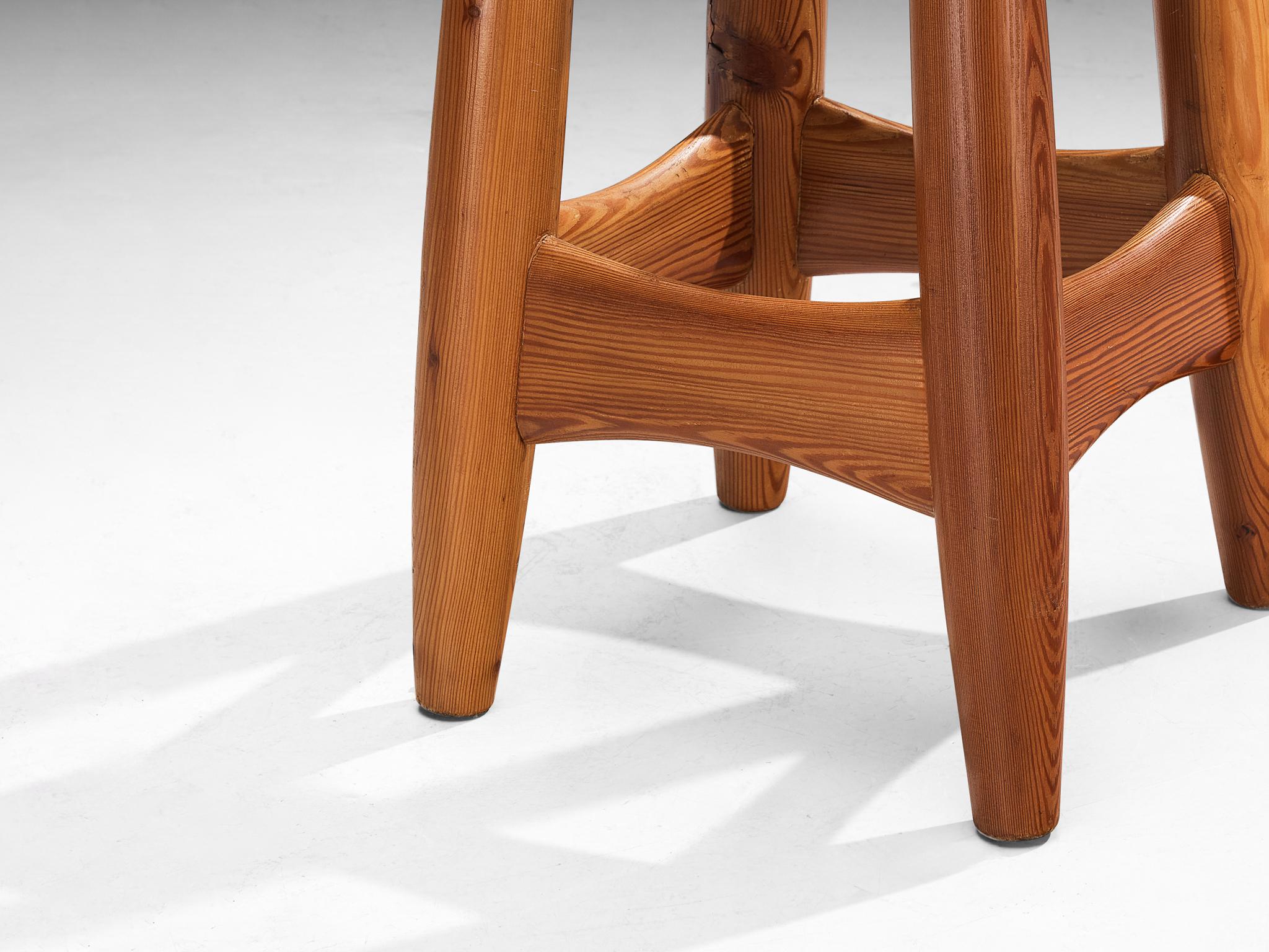Leather Rare Sergio Rodrigues for ISA Bergamo 'Sheriff' Barstools in Solid Pine