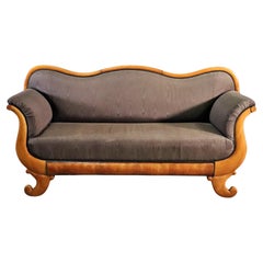 Rare Serpentine Birch Austrian German Biedermeier Sofa Settee 1860s era
