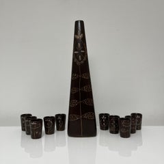 Rare service à liqueur Bouteille et 10 gobelets Peter et Denise Orlando, France