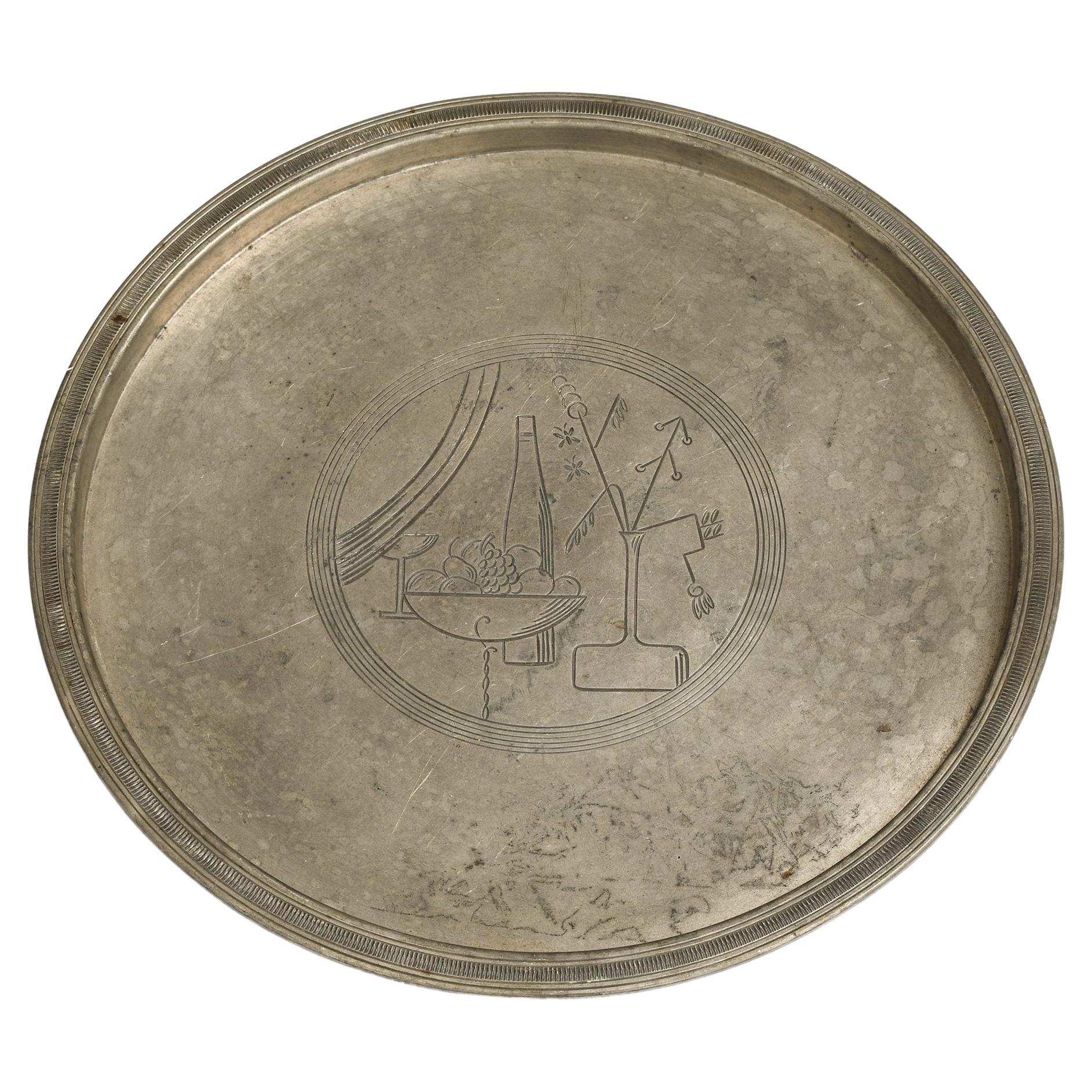 Rare Serving Tray in Pewter by Sylvia Stave, 1934