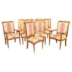 Rare Set 12 Inlaid Mixed Woods Italian Bronze Ormolu Mounted Dining Chairs
