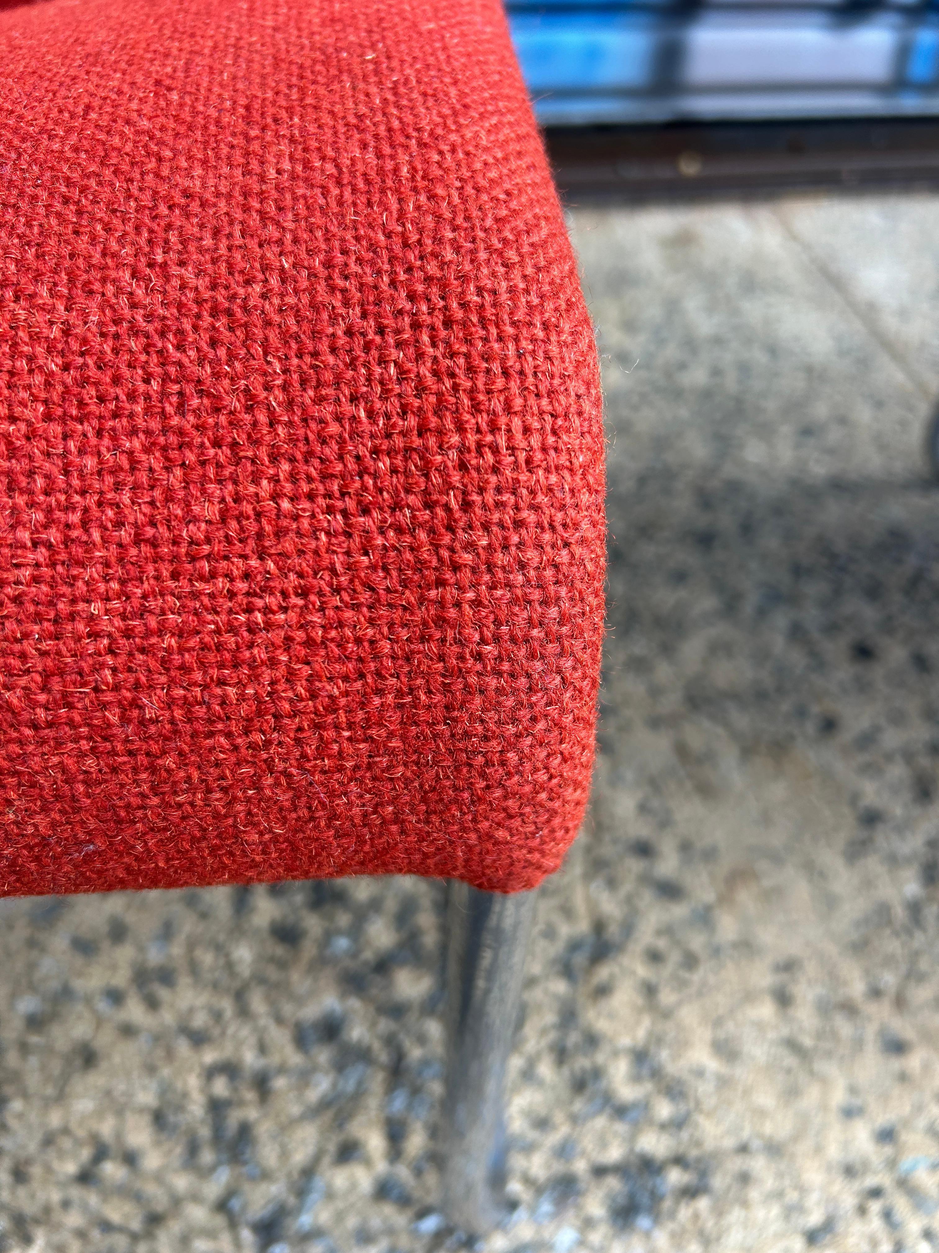 Rare Set (4) Ecco chrome red woven wool Stackable chairs by Møre Design team 2