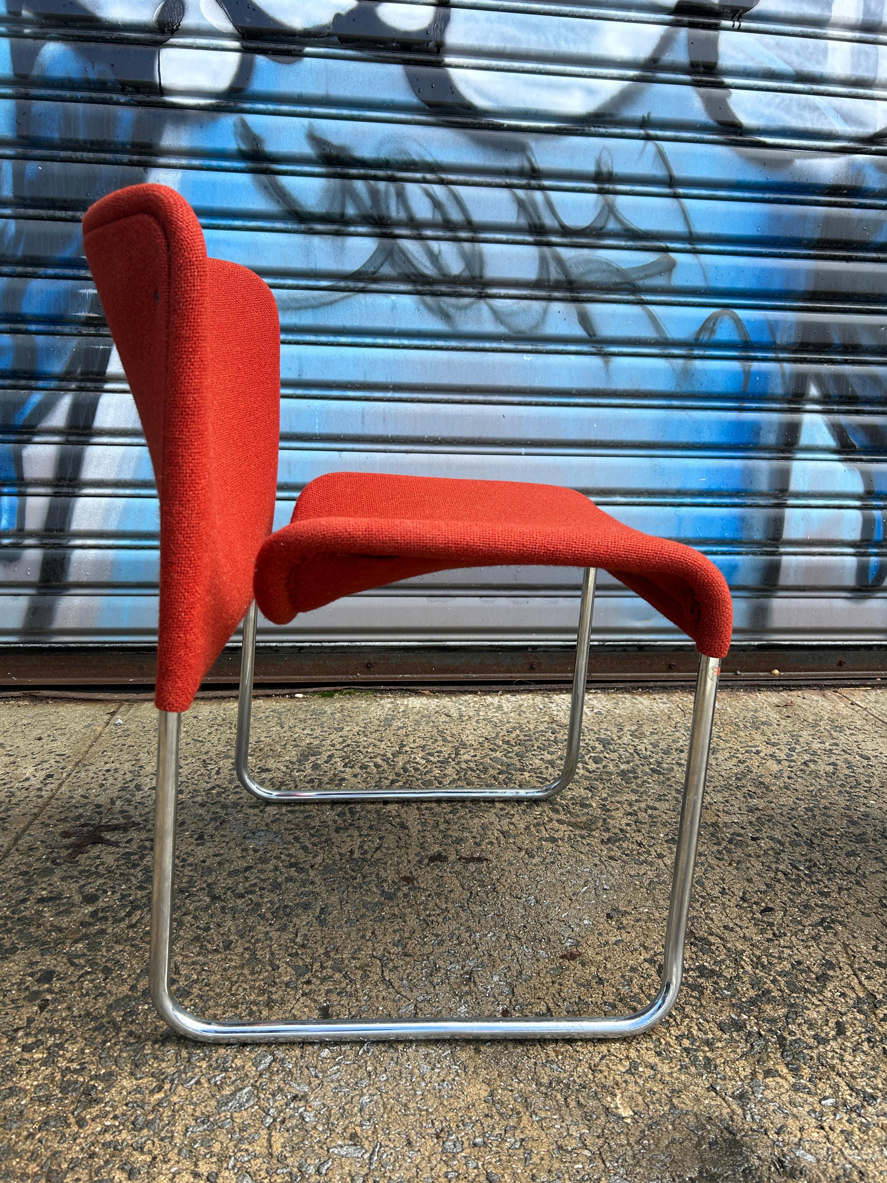 Wool Rare Set (4) Ecco chrome red woven wool Stackable chairs by Møre Design team For Sale