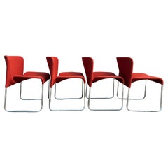 Rare Set (4) Ecco chrome red woven wool Stackable chairs by Møre Design team