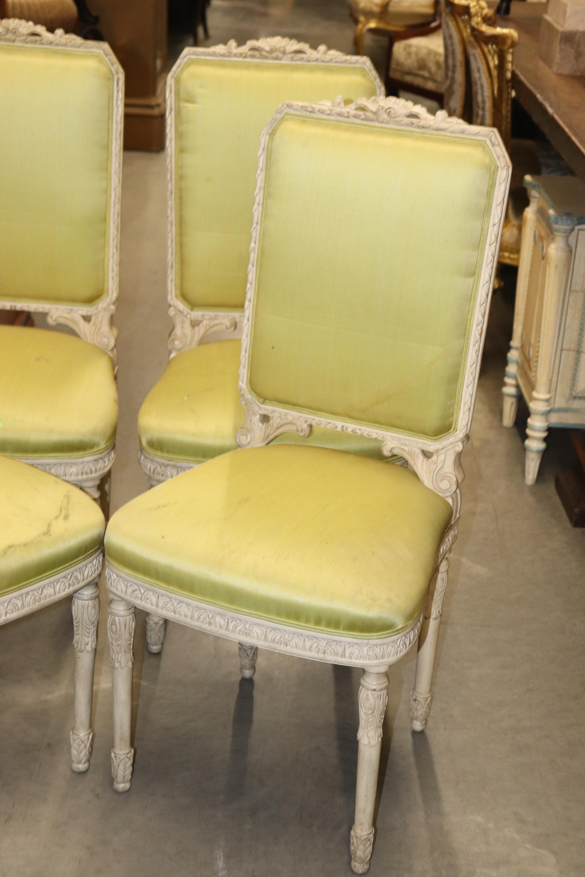 Rare Set 4 French Maison Jansen Style Louis XVI Dining Chairs, circa 1940s In Good Condition In Swedesboro, NJ