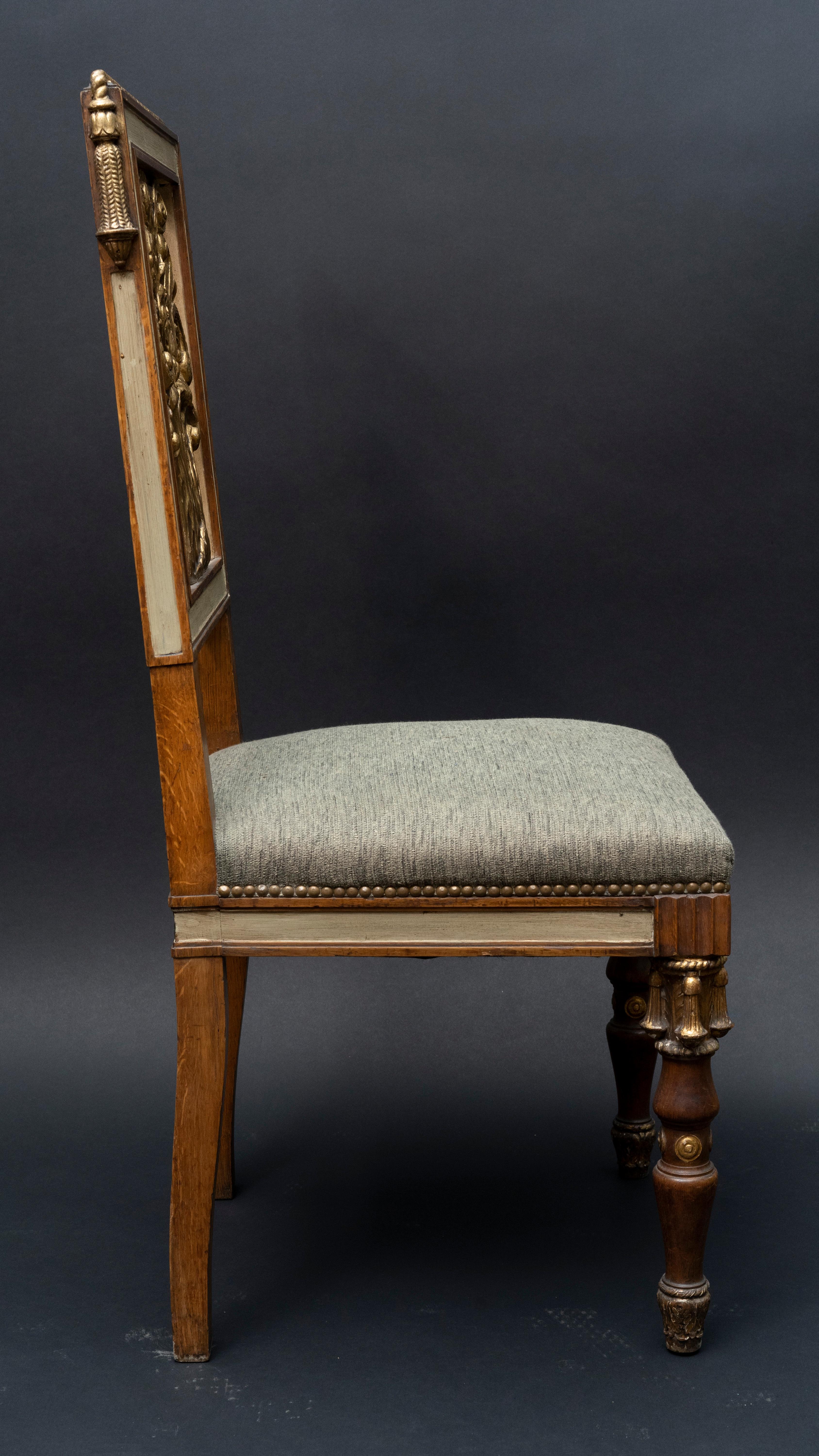 Mid-20th Century Rare Set 6 Oak Carved Gilt Dining Chairs C.1940 Attributed to Jansen For Sale