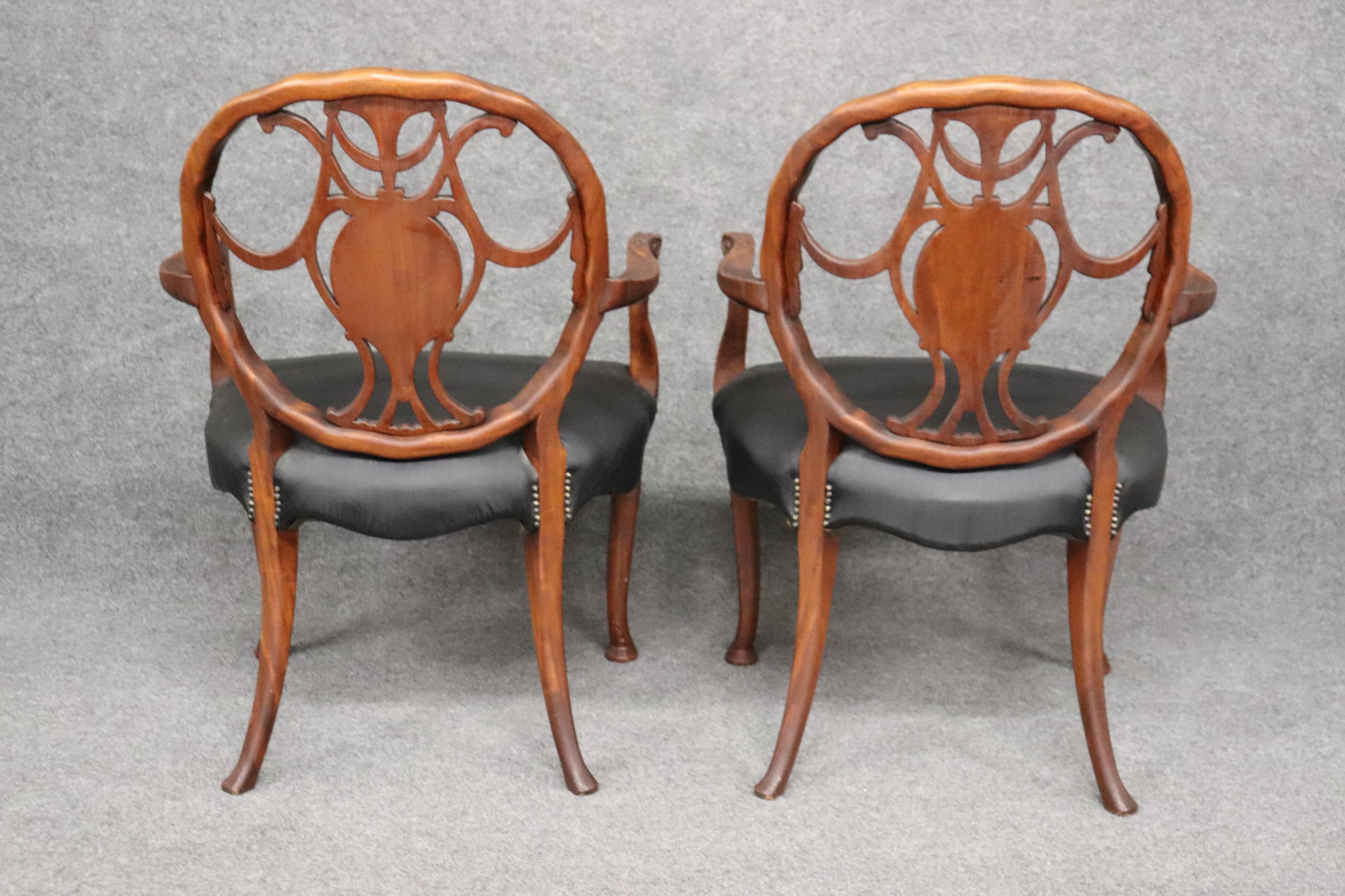 Rare Set 8 English Carved Walnut Adams Paint Decorated Dining Chairs, C1910 5