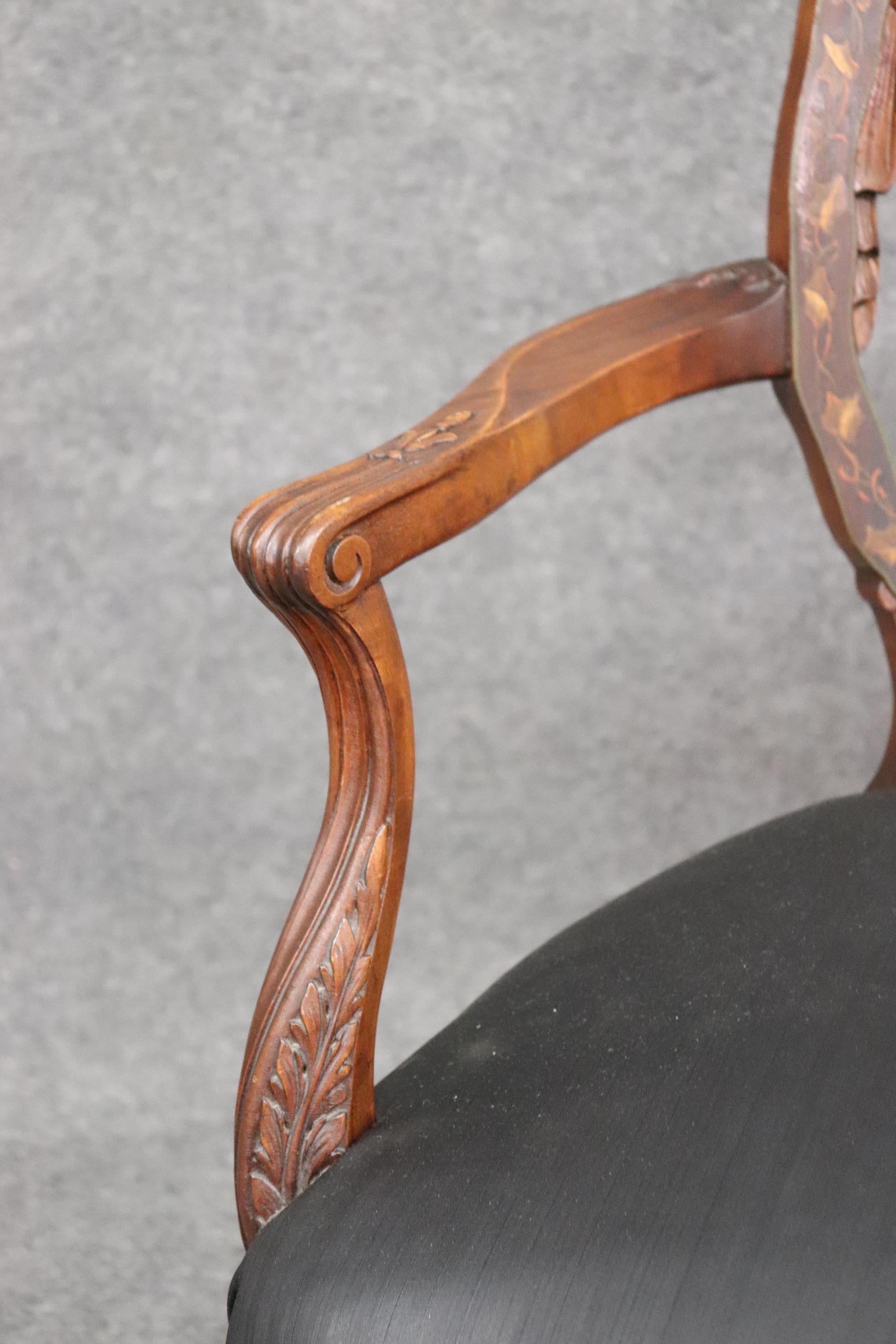 Rare Set 8 English Carved Walnut Adams Paint Decorated Dining Chairs, C1910 10