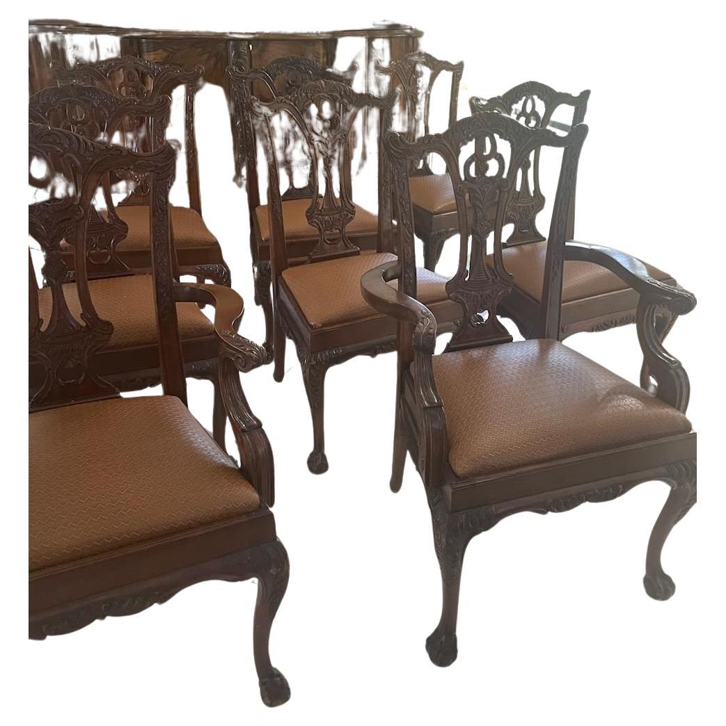 Rare Set 8 Important Grand Estate George III Style Mahagony Wood Dining Chairs For Sale