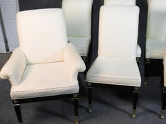 Rare Set of 8 Mastercraft Bronze Mounted Black Lacquer Dining Chairs circa 1960s