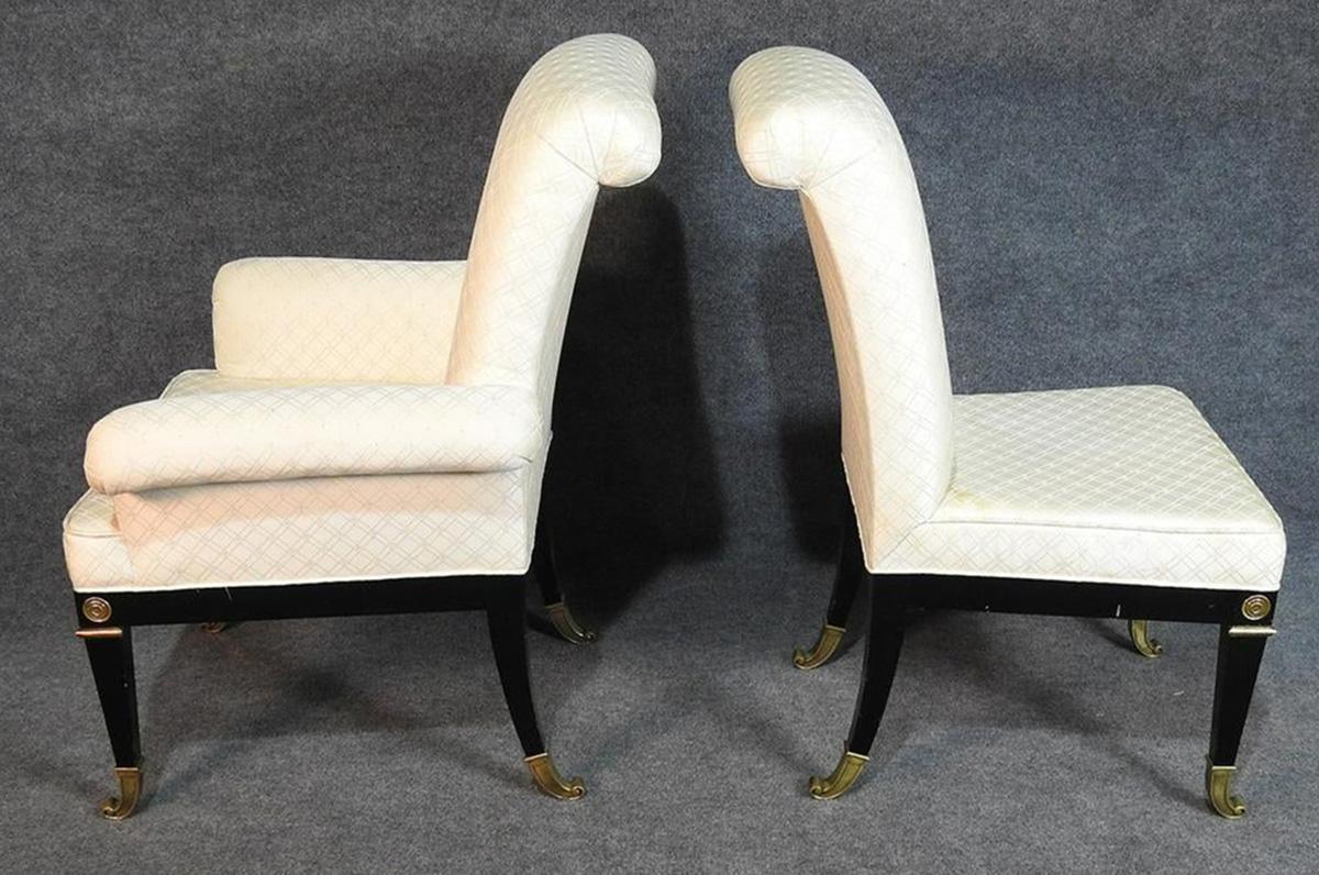 Mid-20th Century Rare Set of 8 Mastercraft Bronze Mounted Black Lacquer Dining Chairs circa 1960s