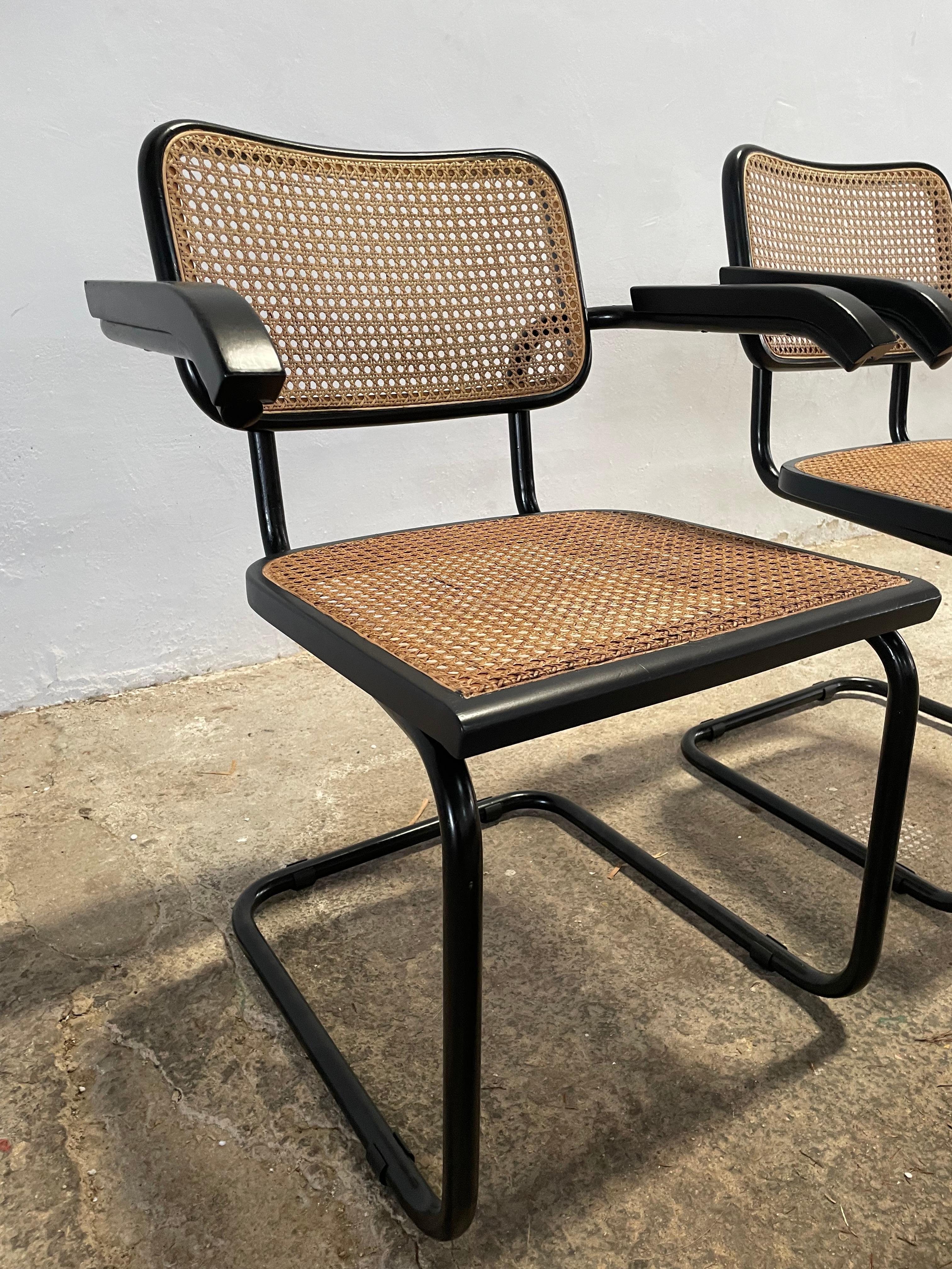 Rare Set All Black Cesca Chairs by Marcel Breuer, Italy, 1970s In Good Condition For Sale In PEGO, ES